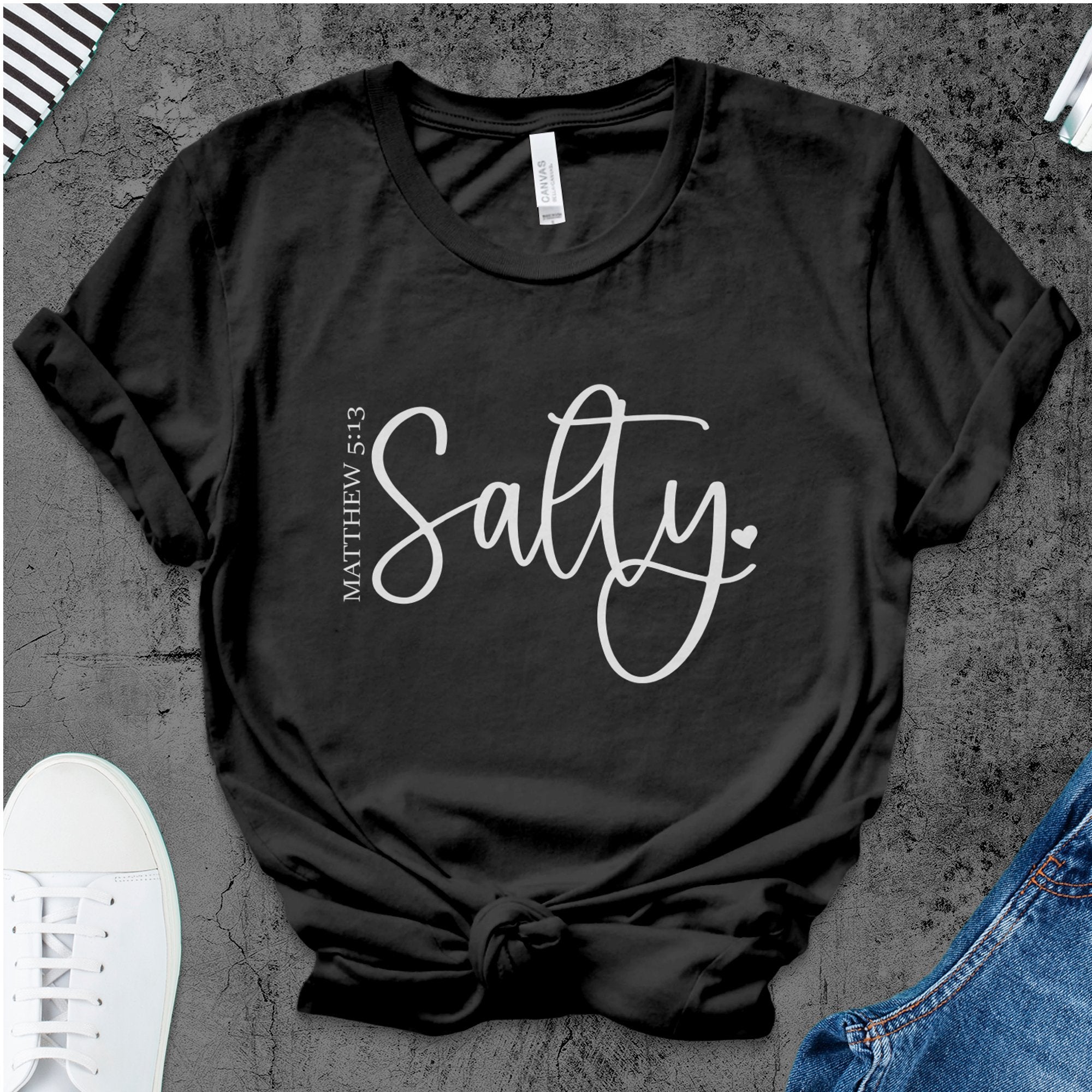 Salty Unisex Jersey Short Sleeve Tee - Black / White - Jesus Passion Apparel