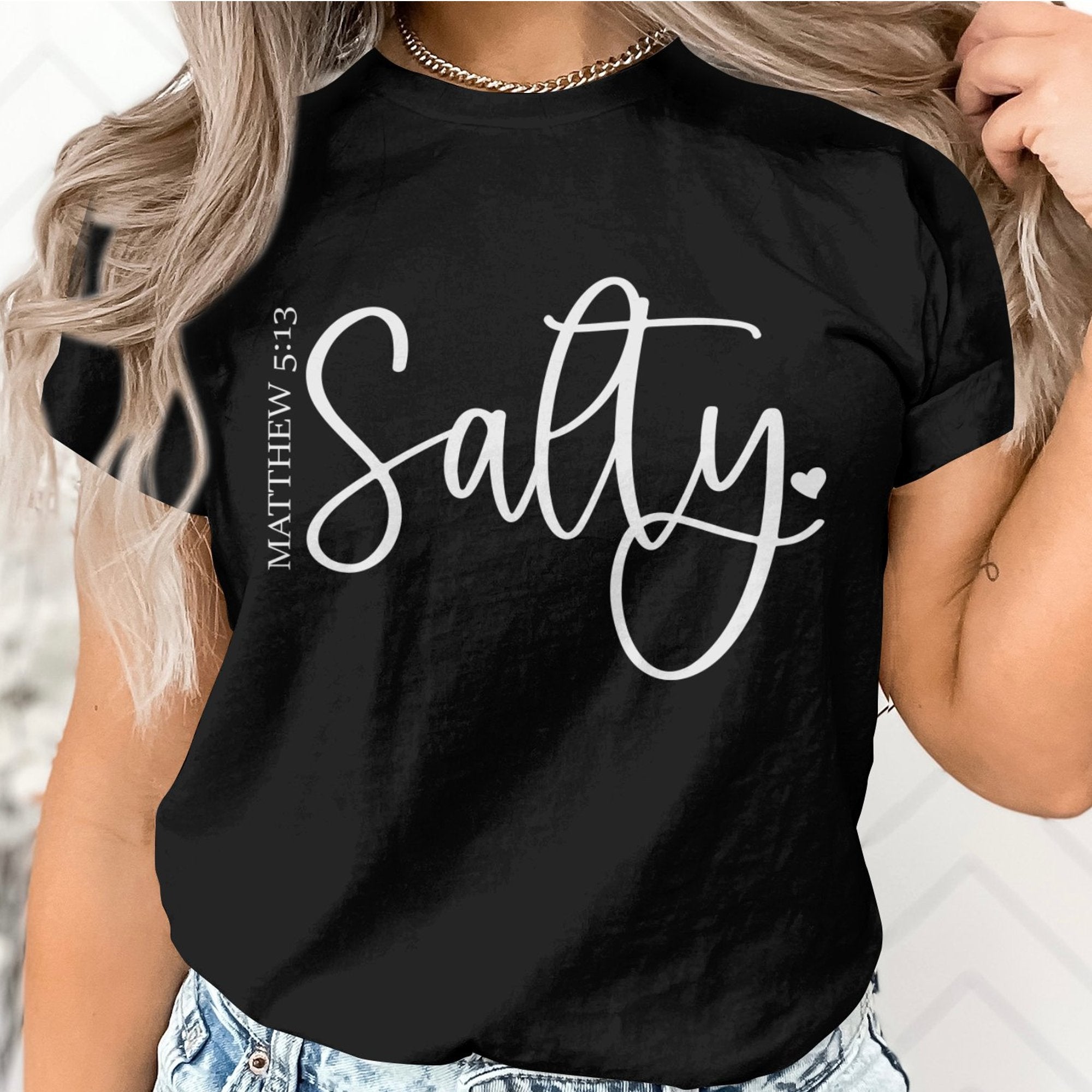 Salty Unisex Jersey Short Sleeve Tee - Black / White - Jesus Passion Apparel