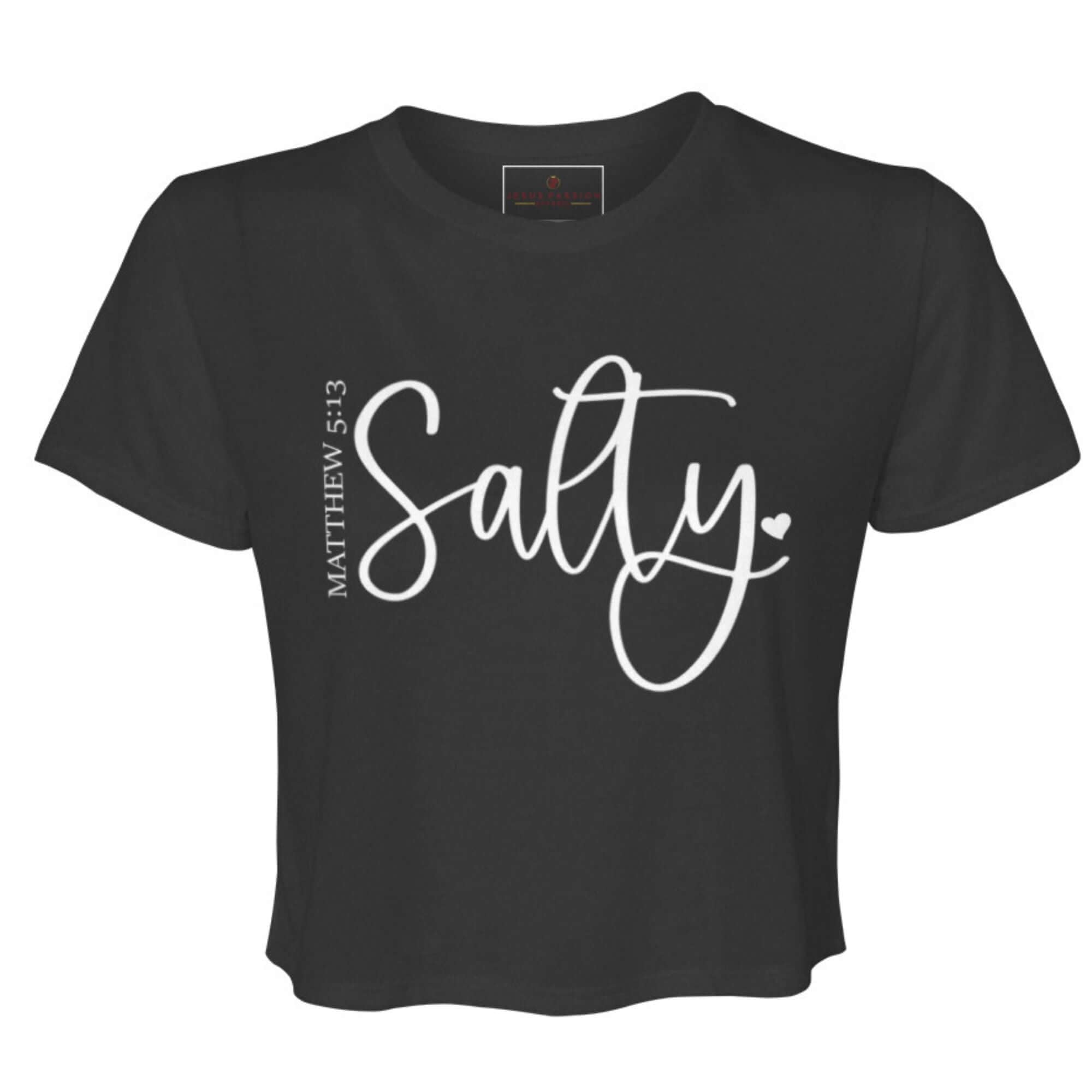 T-Shirts & TopsEmbrace your faith with this chic and minimalist "Salty" Women’s Flowy Cropped Tee featuring a beautifully scripted reference to Matthew 5:13. Perfect for casual days out or as a conversation starter, this T-shirt not only looks good but al