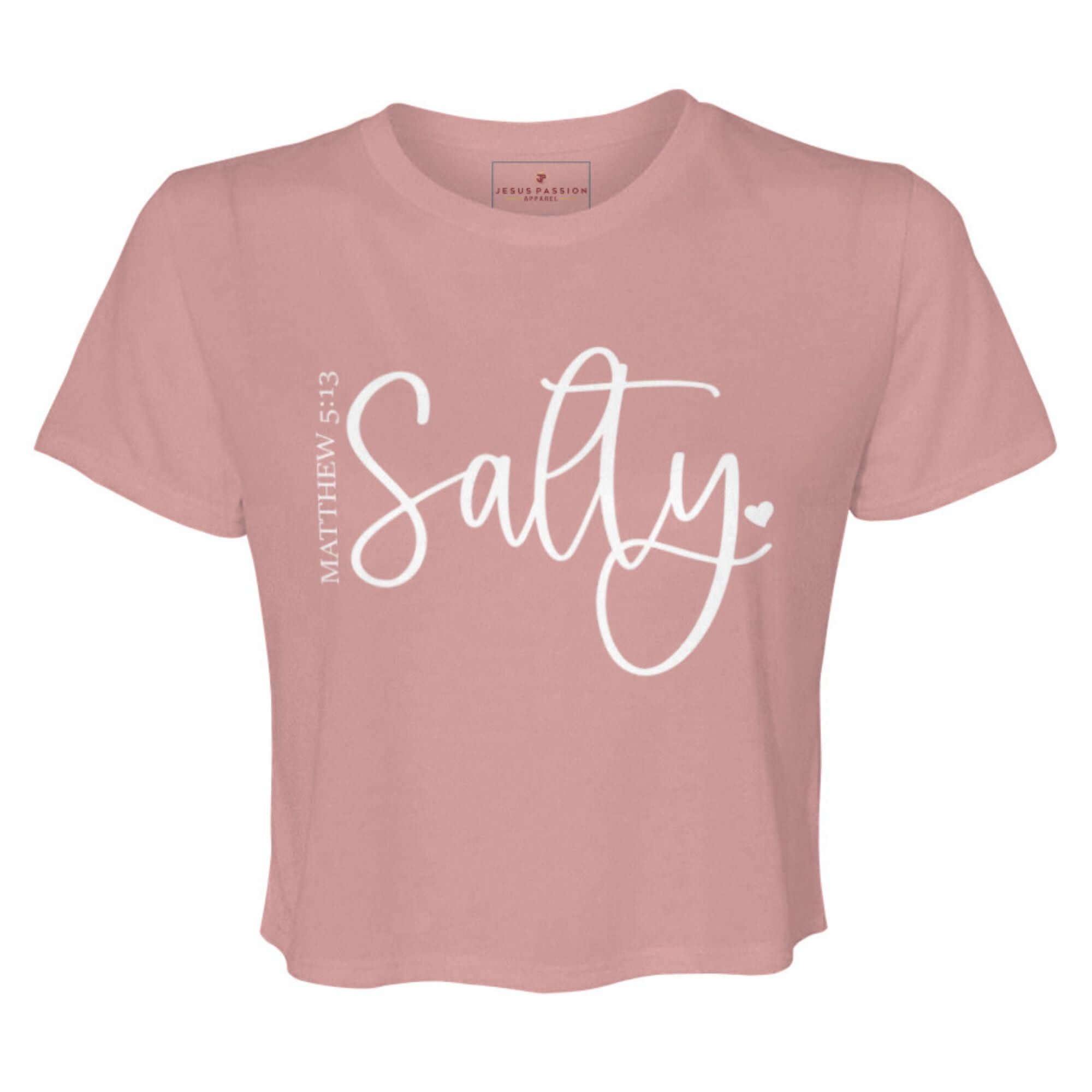 T-Shirts & TopsEmbrace your faith with this chic and minimalist "Salty" Women’s Flowy Cropped Tee featuring a beautifully scripted reference to Matthew 5:13. Perfect for casual days out or as a conversation starter, this T-shirt not only looks good but al