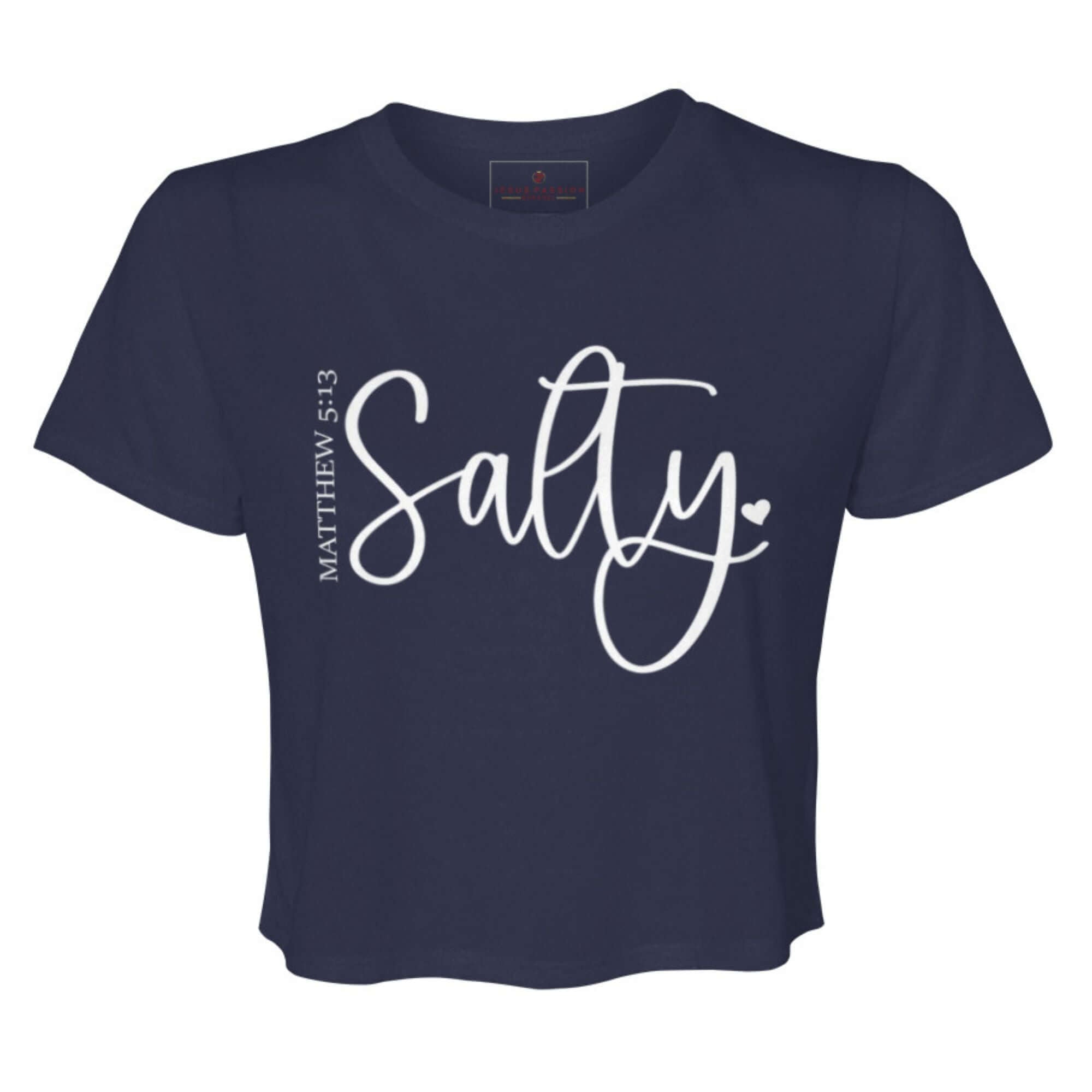 T-Shirts & TopsEmbrace your faith with this chic and minimalist "Salty" Women’s Flowy Cropped Tee featuring a beautifully scripted reference to Matthew 5:13. Perfect for casual days out or as a conversation starter, this T-shirt not only looks good but al