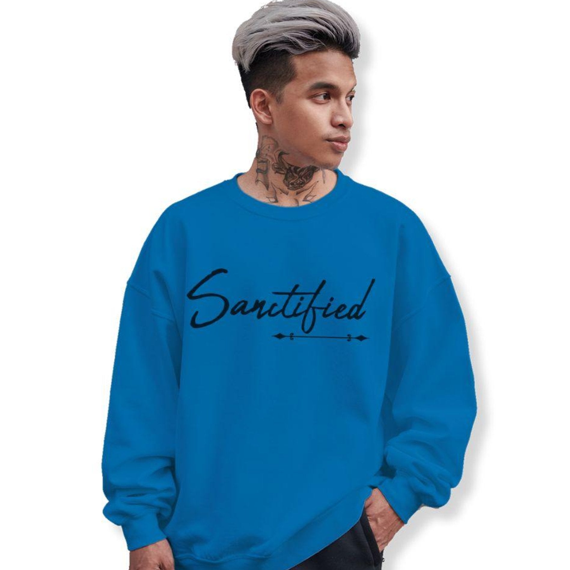 Sanctified Men's Fleece Unisex - Fit Sweatshirt - Sapphire (Royal Blue) - Jesus Passion Apparel