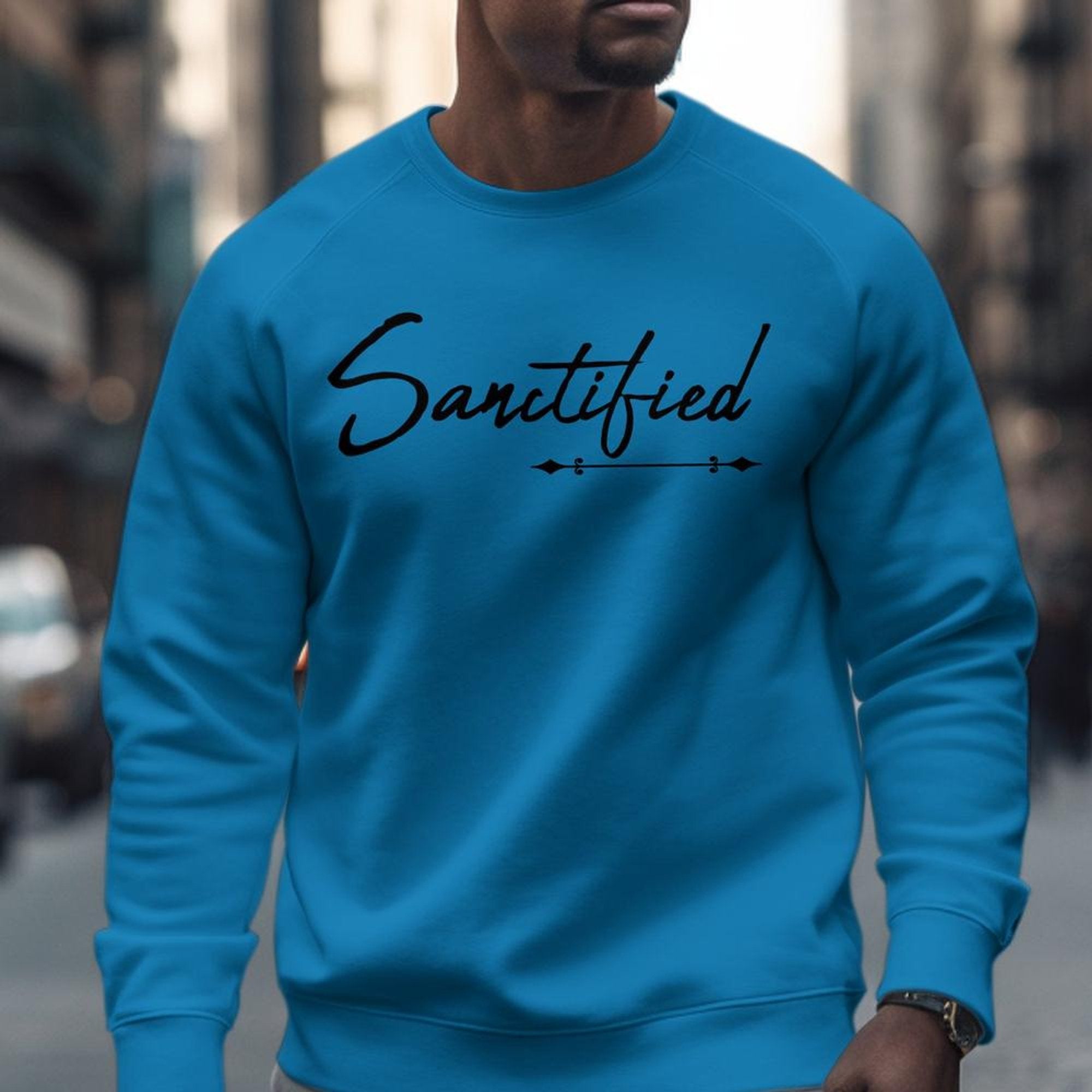 Sanctified Men's Fleece Unisex - Fit Sweatshirt - Sapphire (Royal Blue) - Jesus Passion Apparel