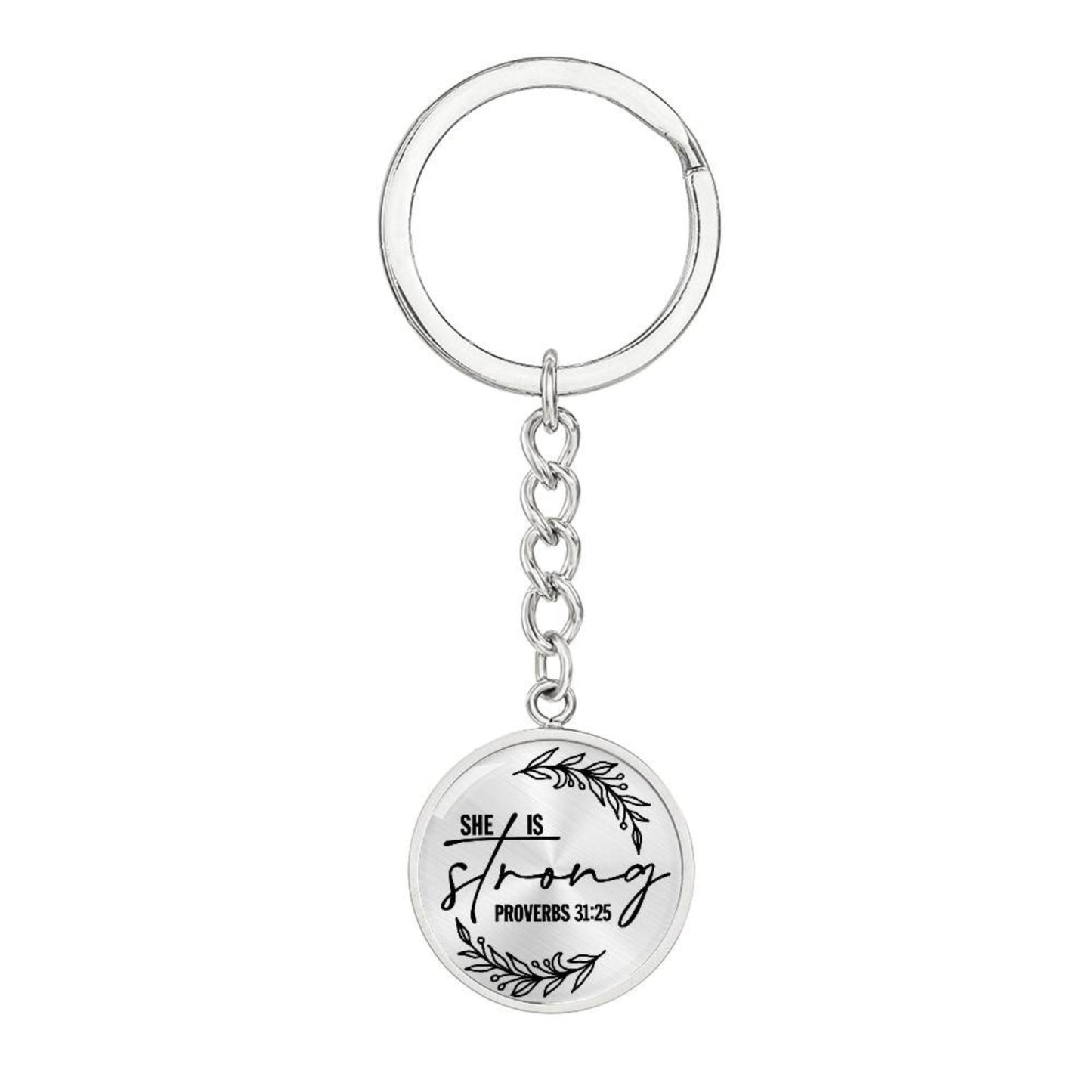 She is Strong Proverbs 31:25 Daily Encouragement Keychain - Jesus Passion Apparel