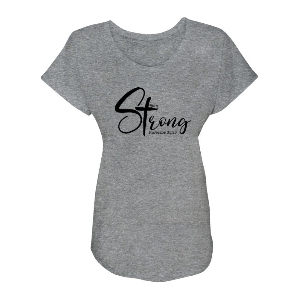 She is Strong Proverbs 31:25 Relaxed - Fit Scoop Neck T-Shirt - Jesus Passion Apparel