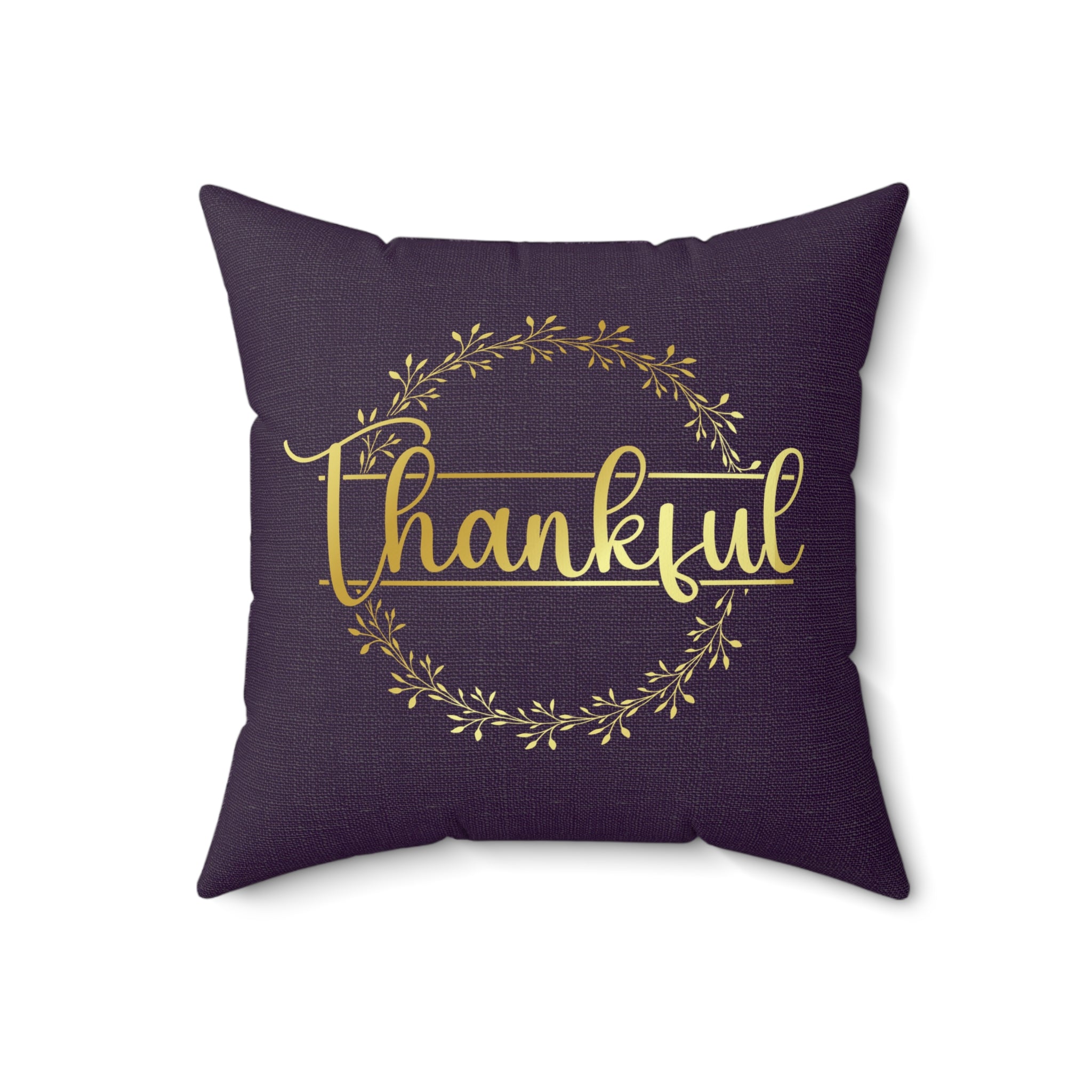 Shimmer Gold Thankful Wreath on Linen Pattern Spun Polyester Square Pillow - Jesus Passion Apparel