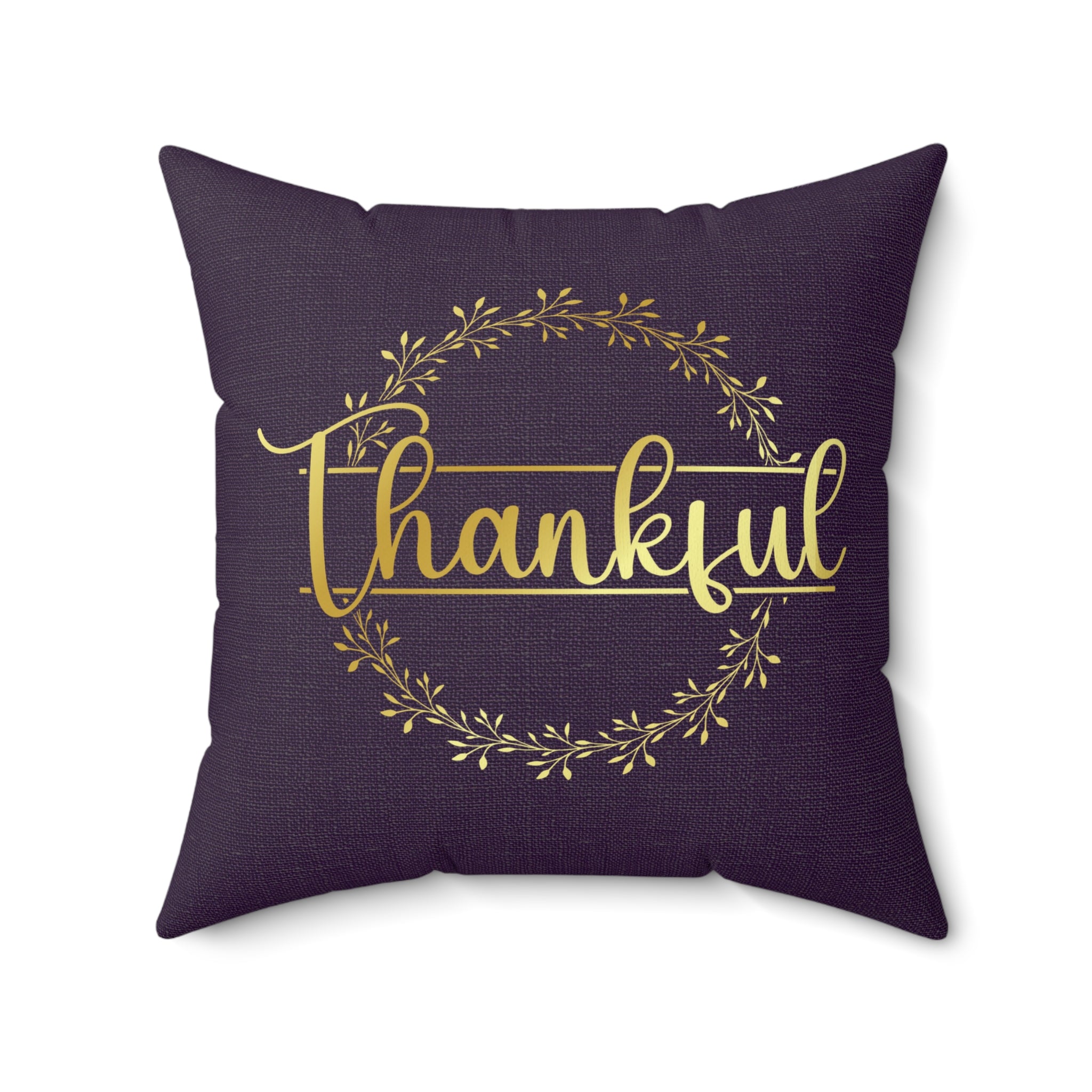 Shimmer Gold Thankful Wreath on Linen Pattern Spun Polyester Square Pillow - Jesus Passion Apparel