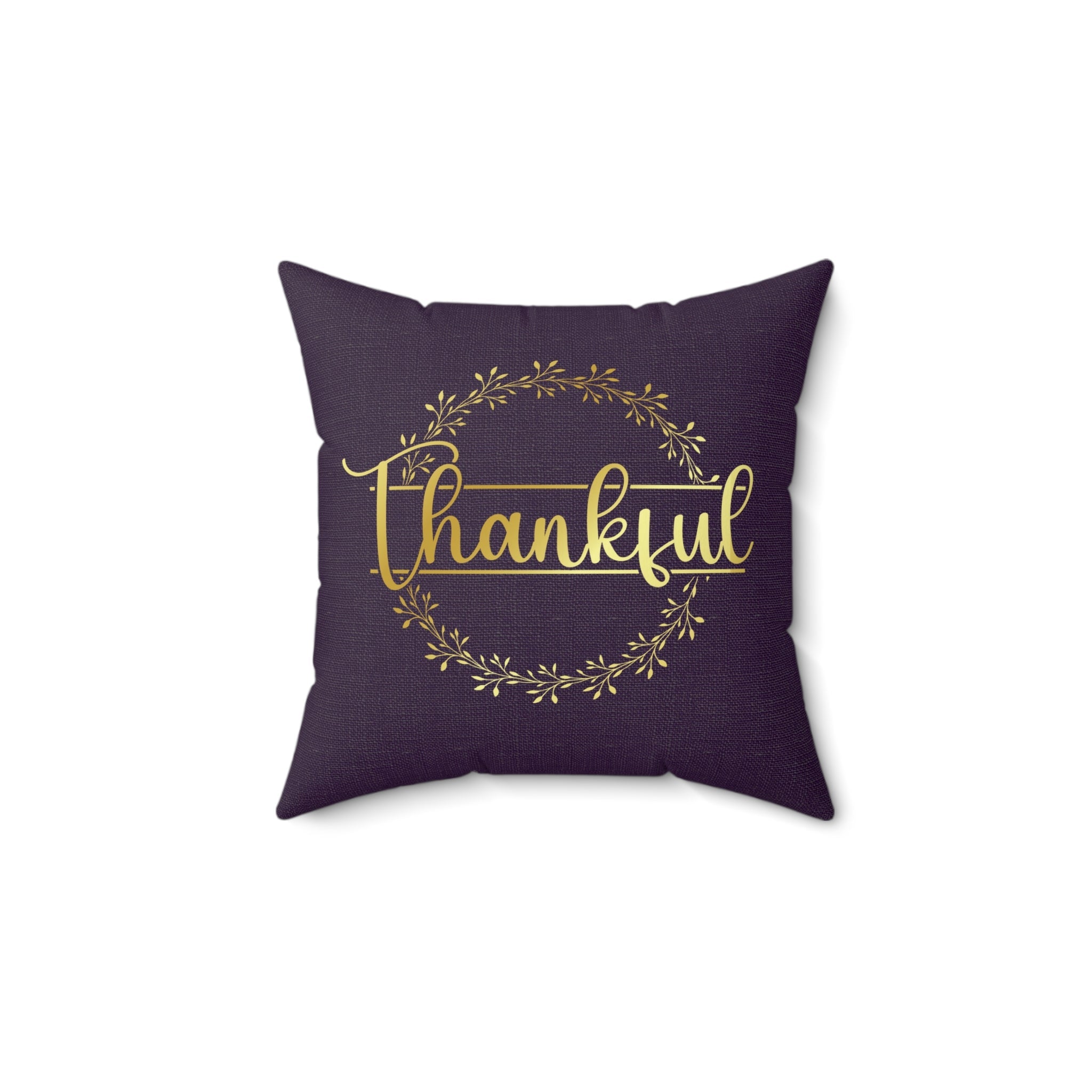 Shimmer Gold Thankful Wreath on Linen Pattern Spun Polyester Square Pillow - Jesus Passion Apparel