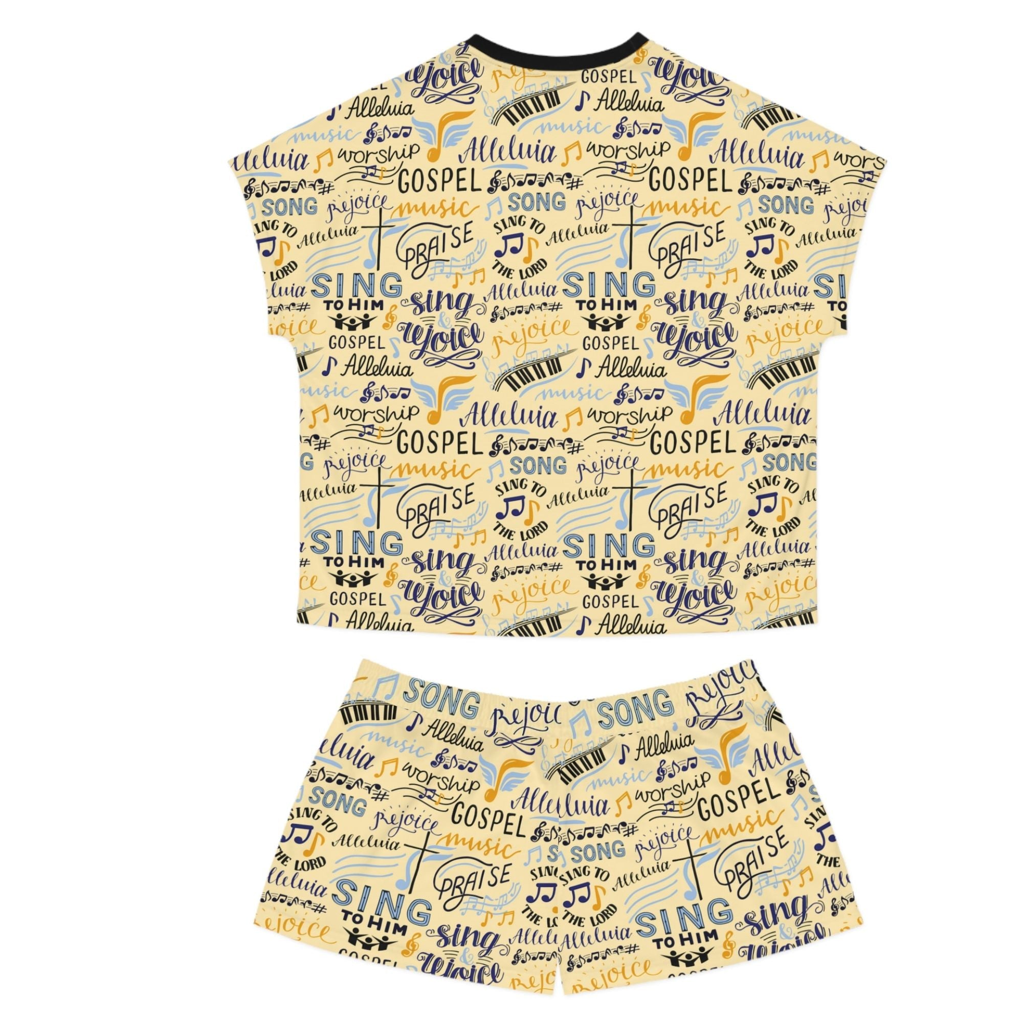 Sing To Him Alleluia Women's Yellow Short Pajama Set - Matching Lounge / Pajama Pants and Indoor Slippers Available - Jesus Passion Apparel