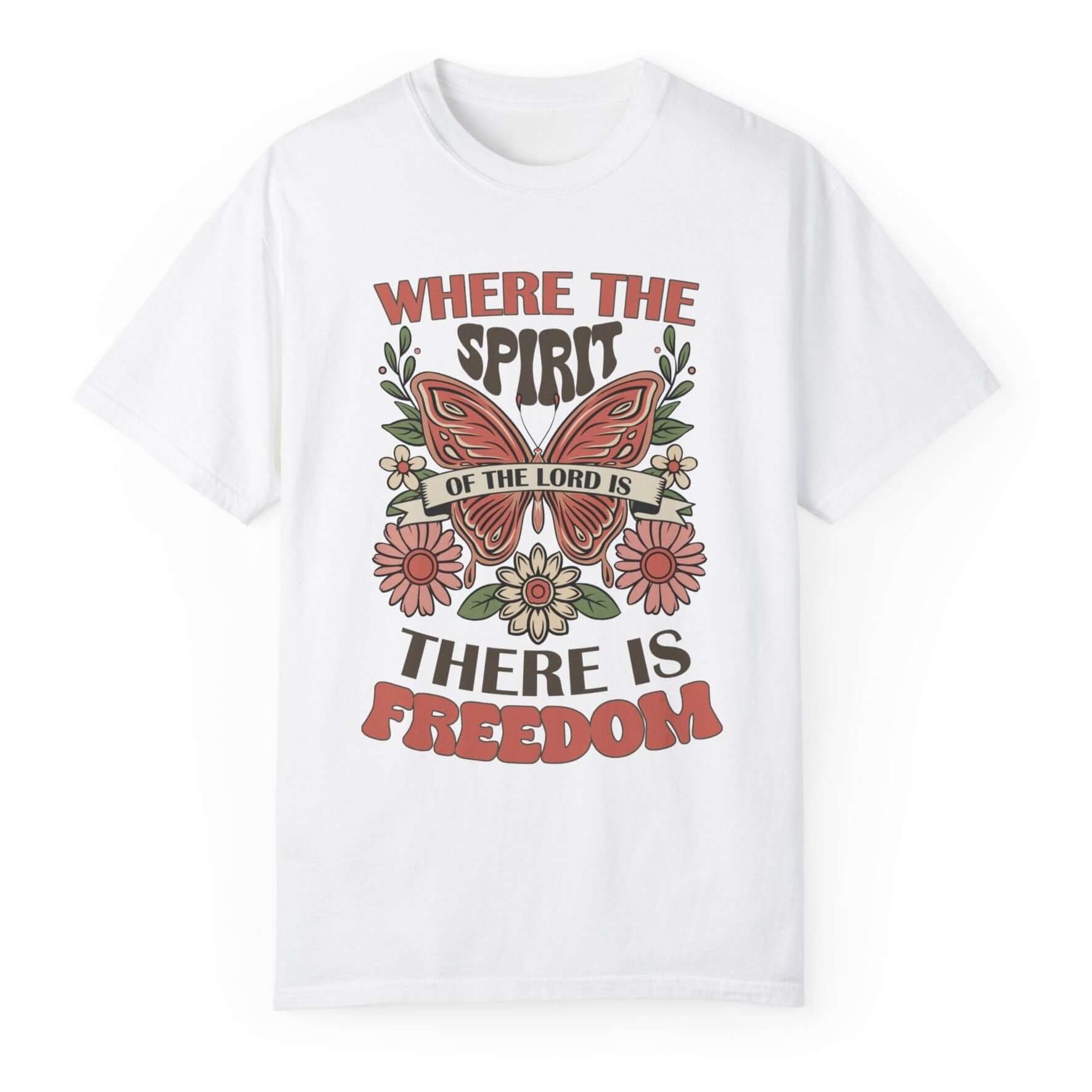 Spirit of the Lord is Freedom Floral Butterfly Women's Short Sleeve Tee - Jesus Passion Apparel