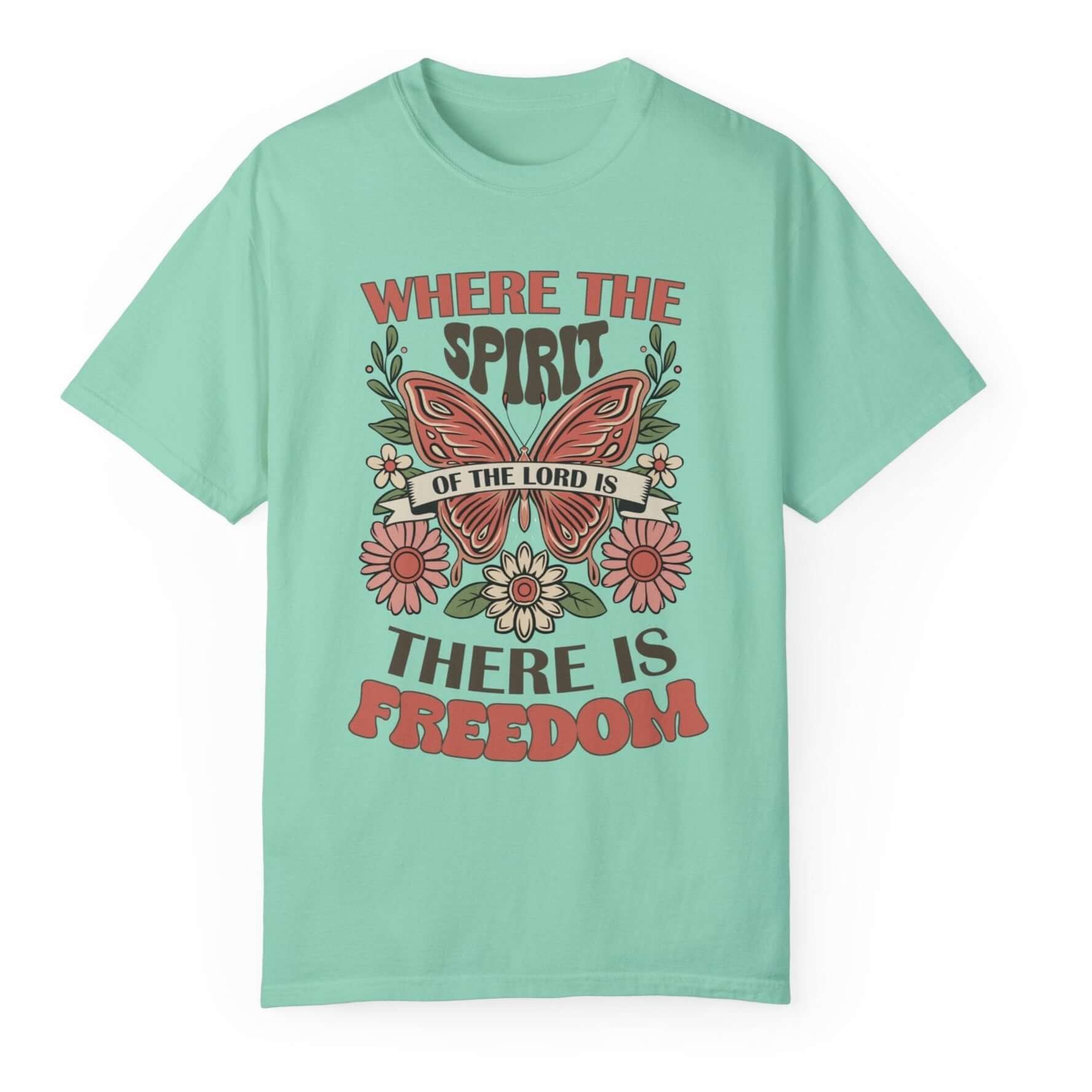 Spirit of the Lord is Freedom Floral Butterfly Women's Short Sleeve Tee - Jesus Passion Apparel