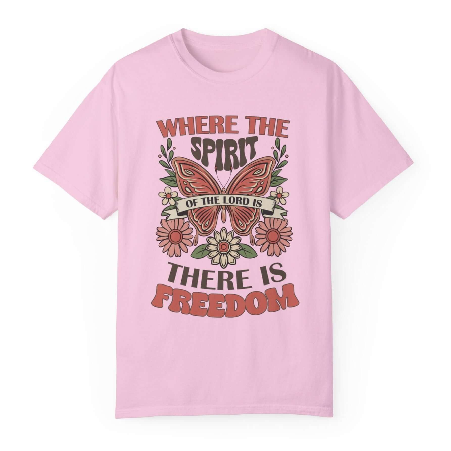 Spirit of the Lord is Freedom Floral Butterfly Women's Short Sleeve Tee - Jesus Passion Apparel