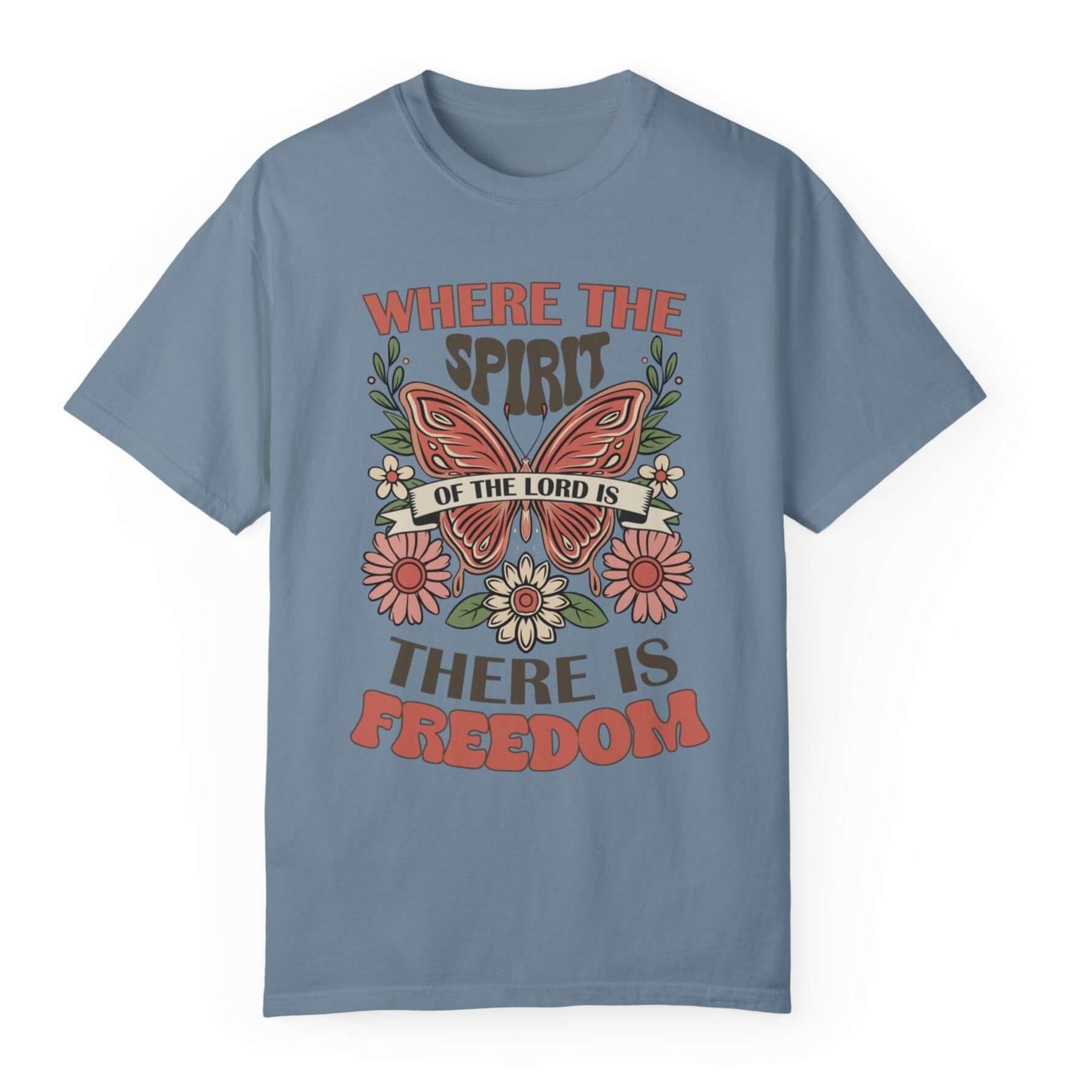 Spirit of the Lord is Freedom Floral Butterfly Women's Short Sleeve Tee - Jesus Passion Apparel