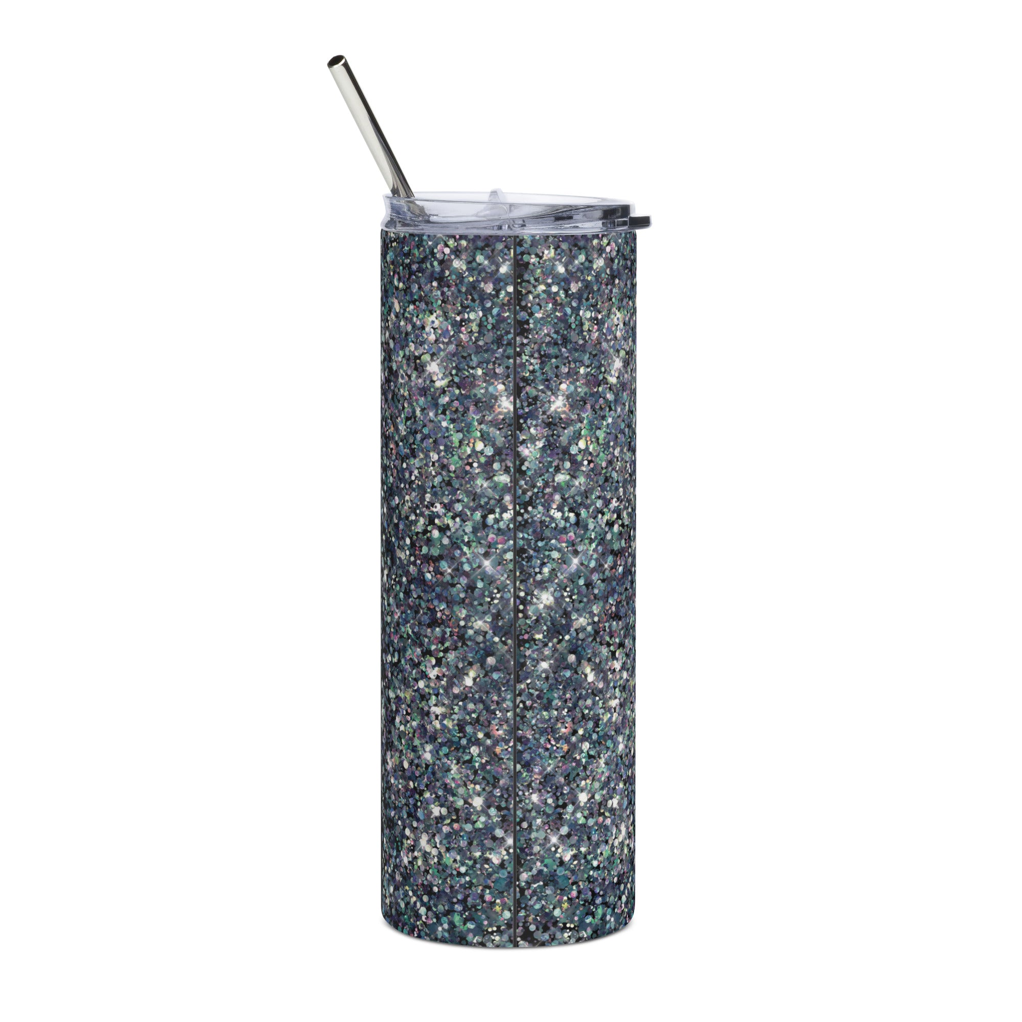 Faith Silver Black Glitter Tumbler 20 oz with reusable Stainless Steel Straw Jesus Passion Apparel