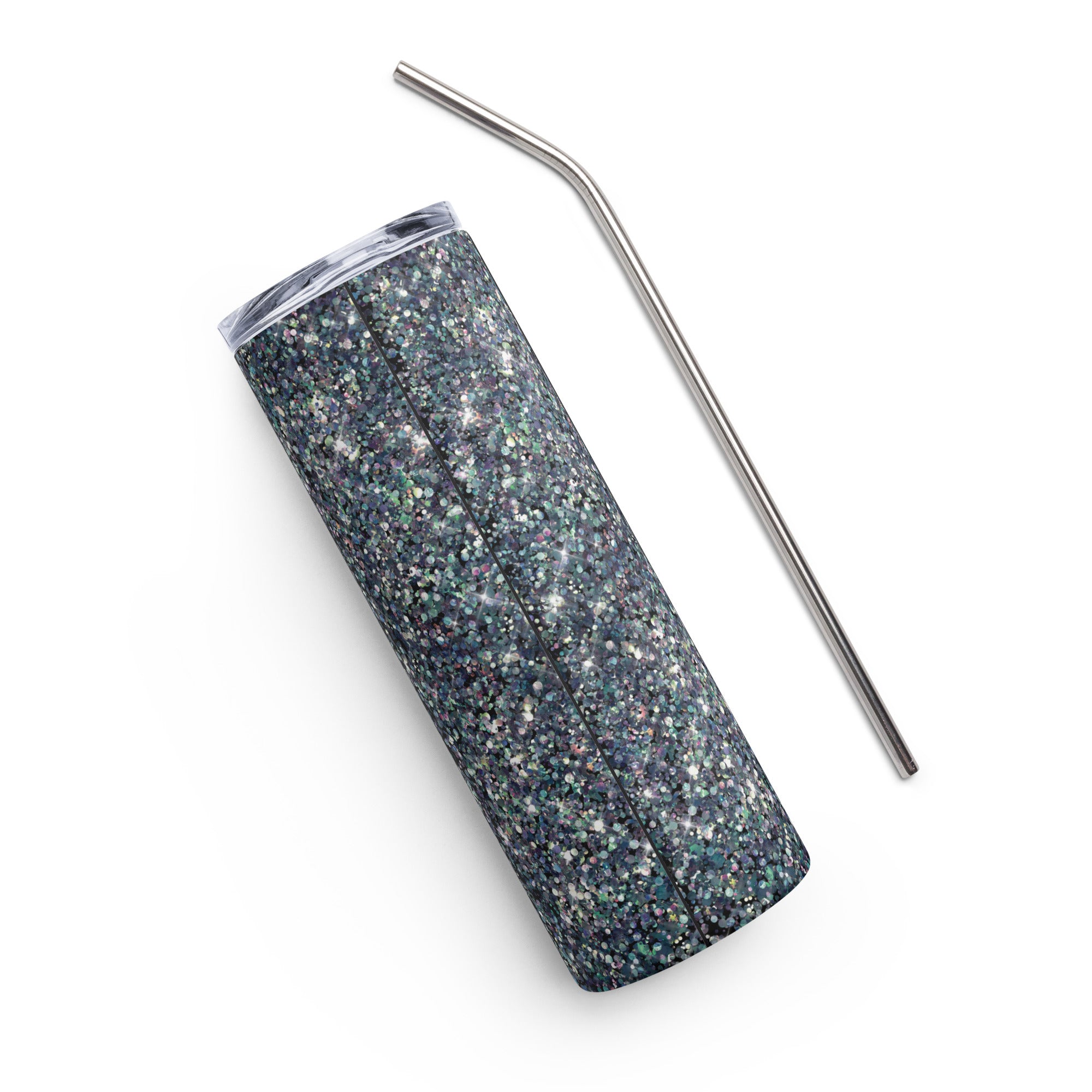 Faith Silver Black Glitter Tumbler 20 oz with reusable Stainless Steel Straw Jesus Passion Apparel