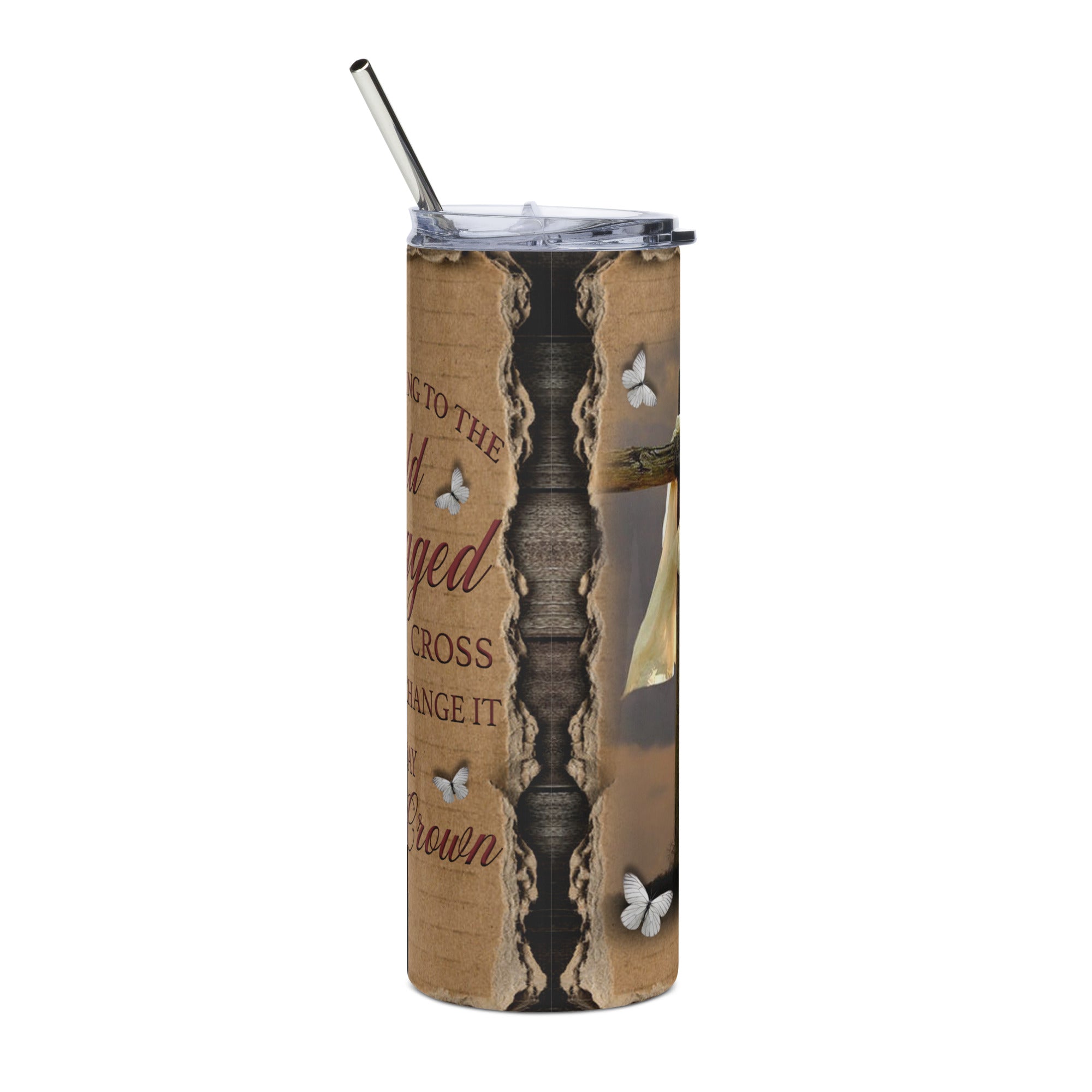 Old Rugged Cross Tumbler 20 oz with reusable Stainless Steel Straw Jesus Passion Apparel