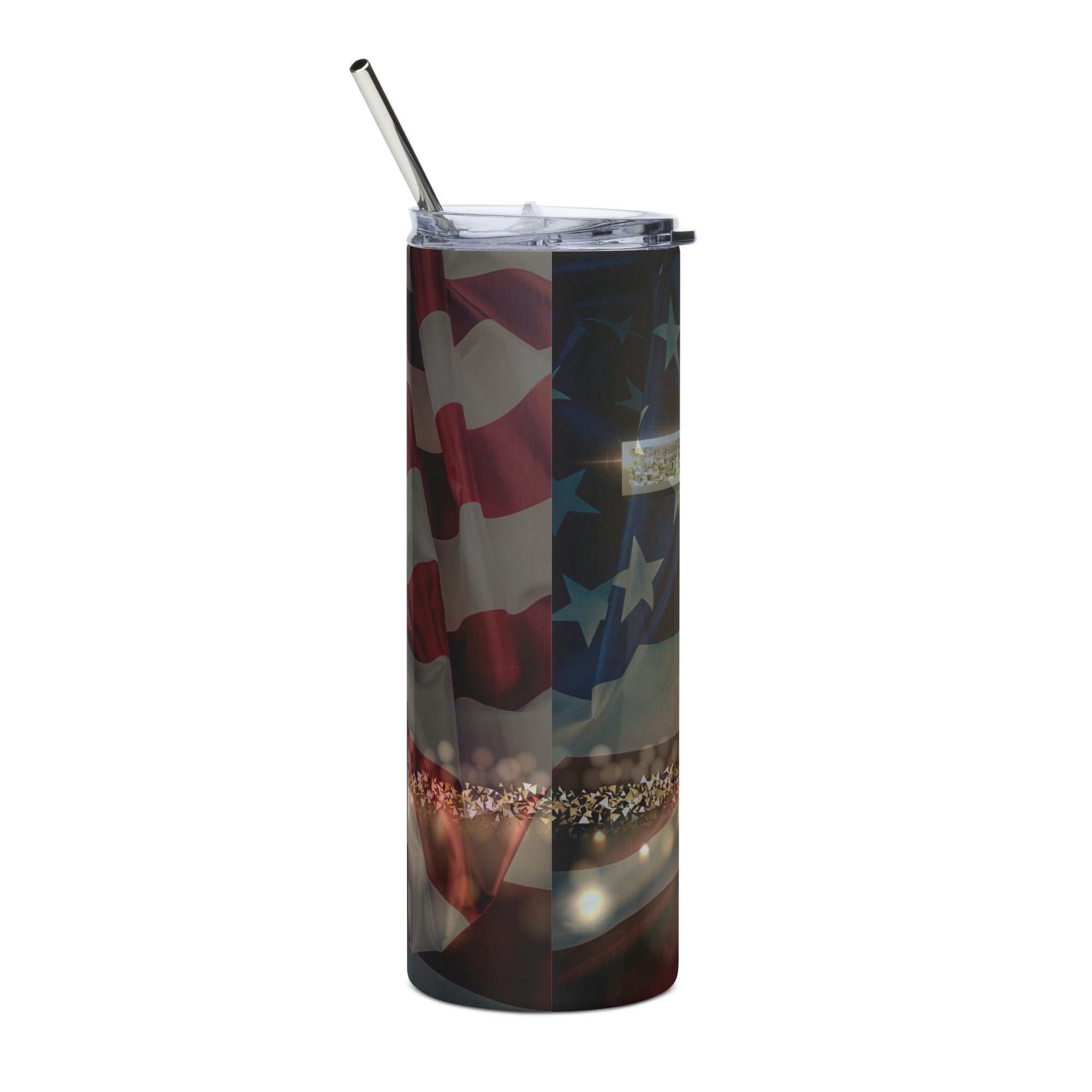 USA Flag Cross Jesus Tumbler 20 oz with reusable Stainless Steel Straw Jesus Passion Apparel