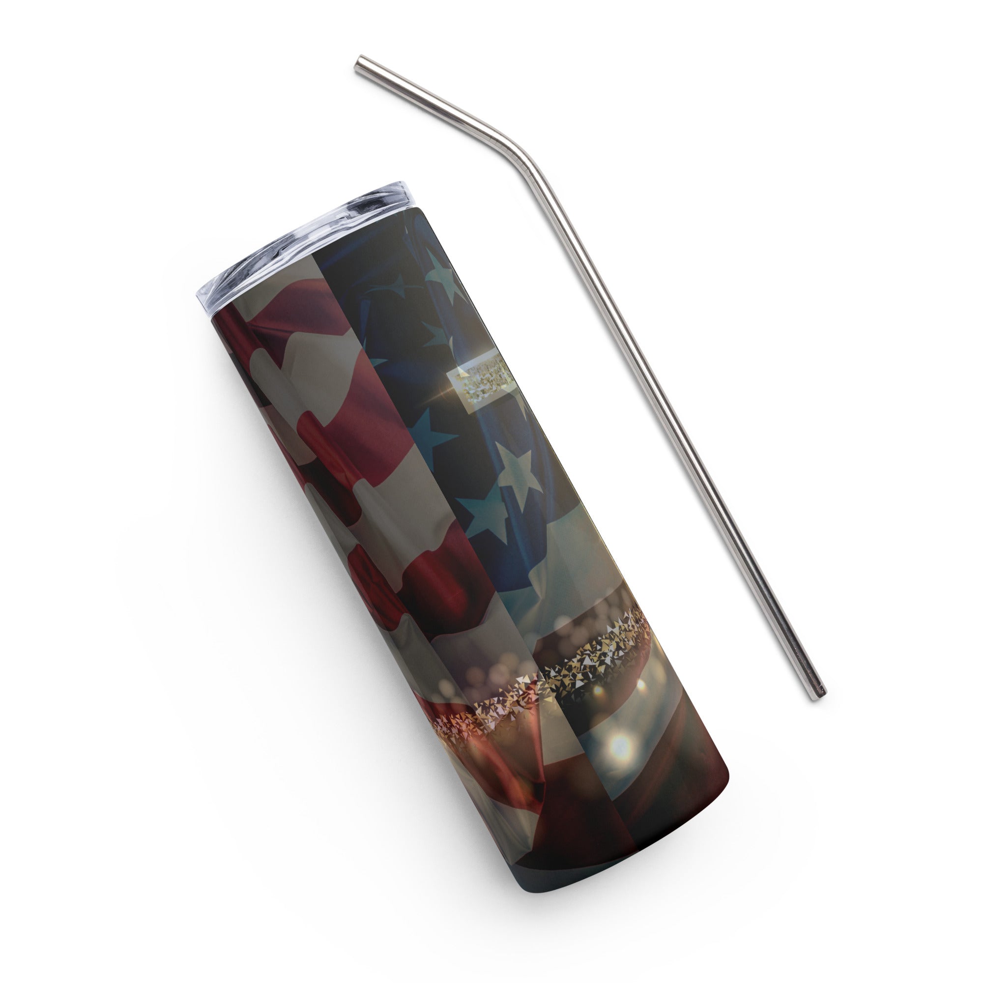 USA Flag Cross Jesus Tumbler 20 oz with reusable Stainless Steel Straw Jesus Passion Apparel