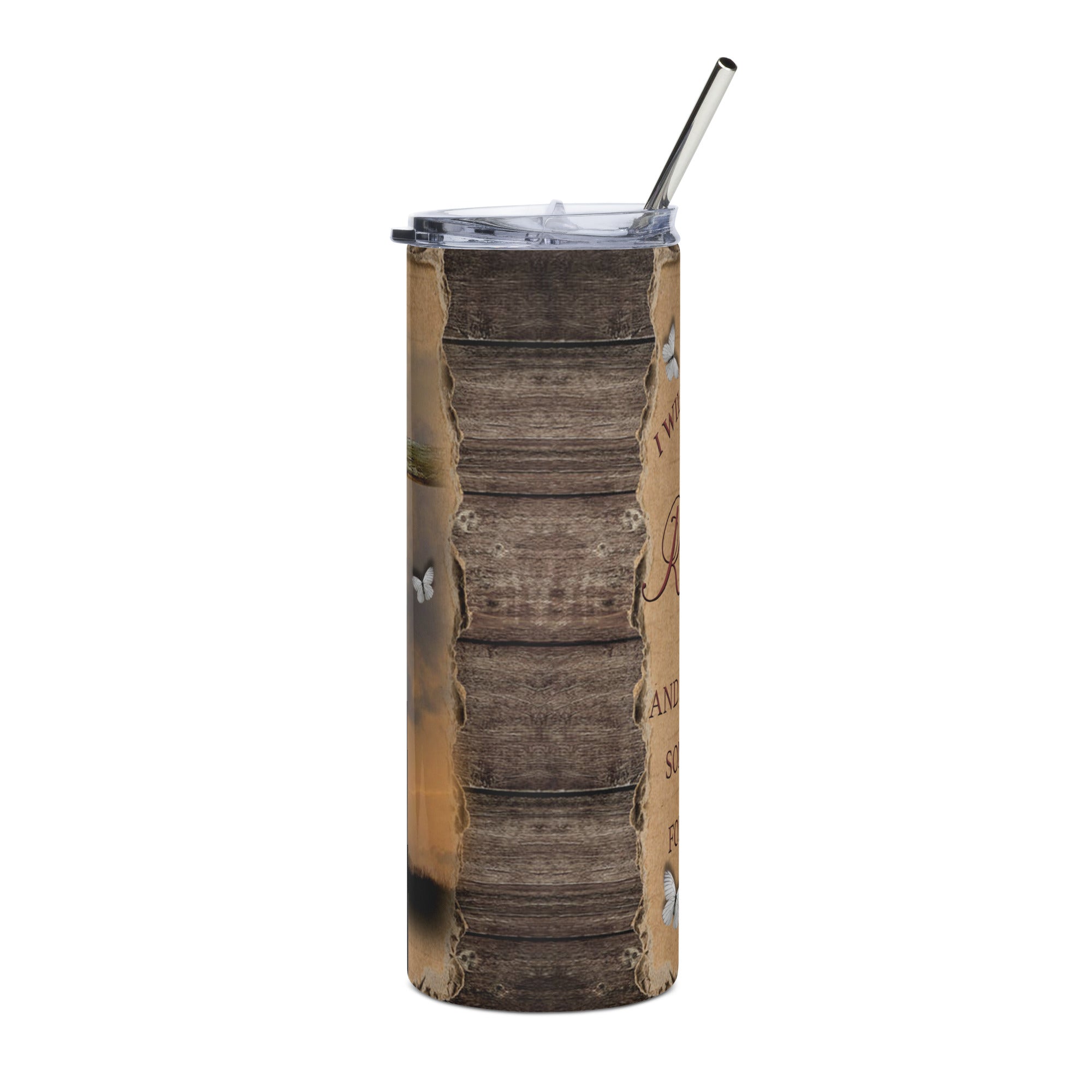 Old Rugged Cross Tumbler 20 oz with reusable Stainless Steel Straw Jesus Passion Apparel