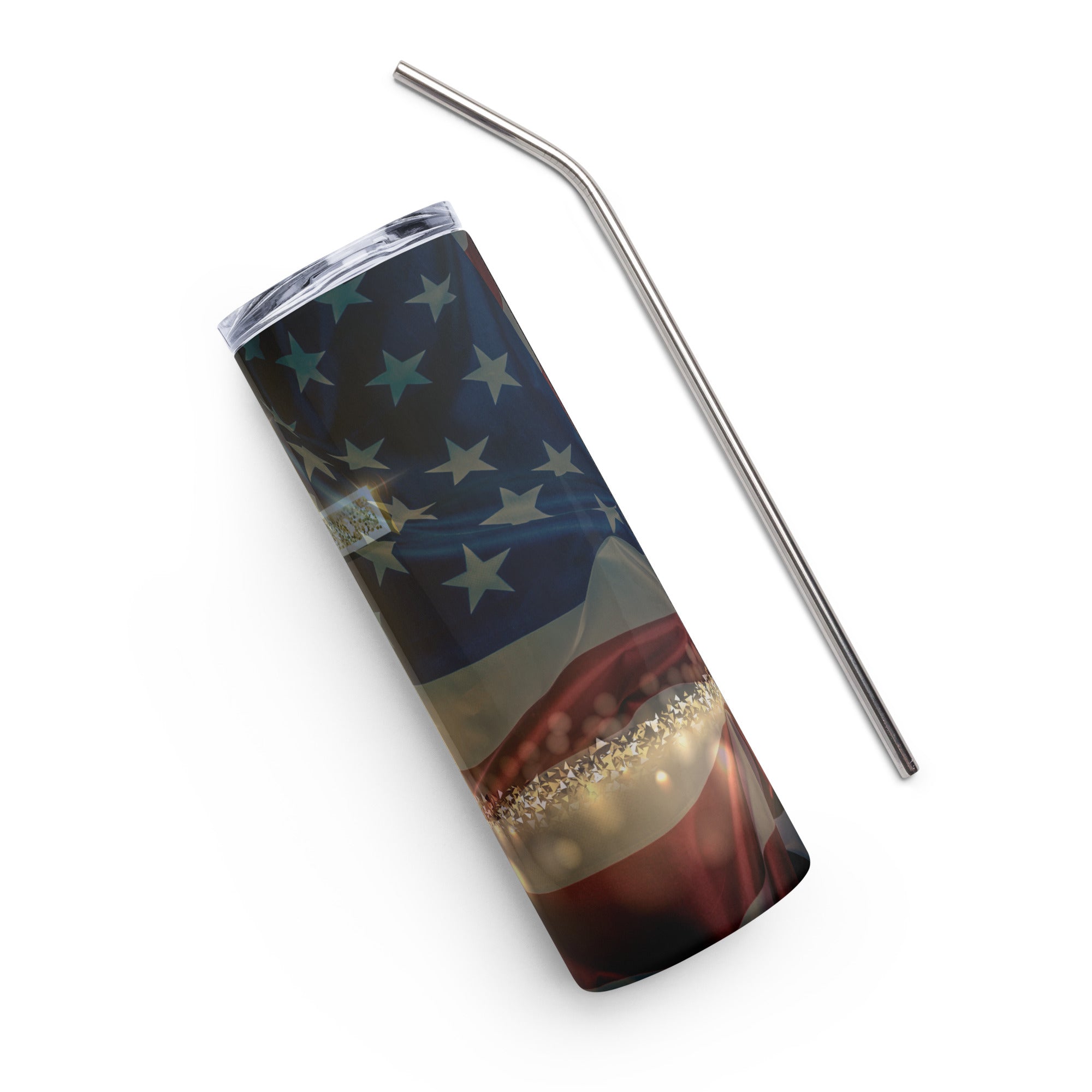 USA Flag Cross Jesus Tumbler 20 oz with reusable Stainless Steel Straw Jesus Passion Apparel