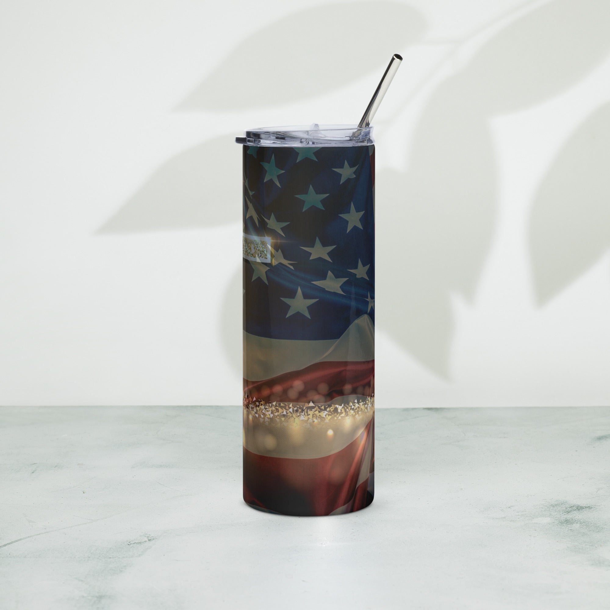 USA Flag Cross Jesus Tumbler 20 oz with reusable Stainless Steel Straw Jesus Passion Apparel