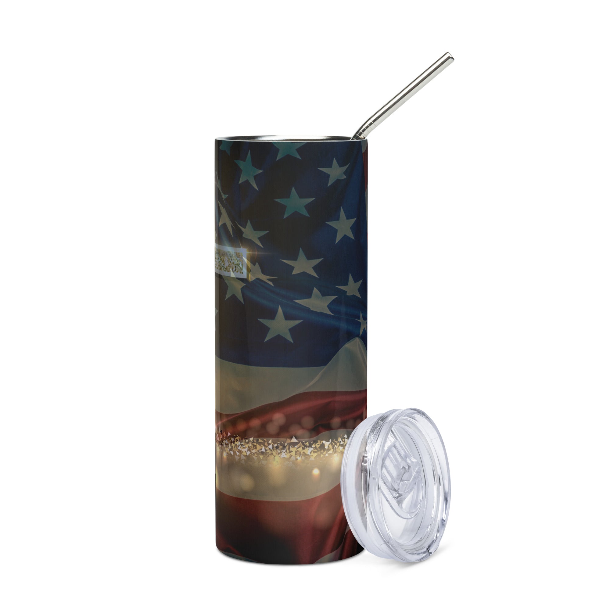 USA Flag Cross Jesus Tumbler 20 oz with reusable Stainless Steel Straw Jesus Passion Apparel