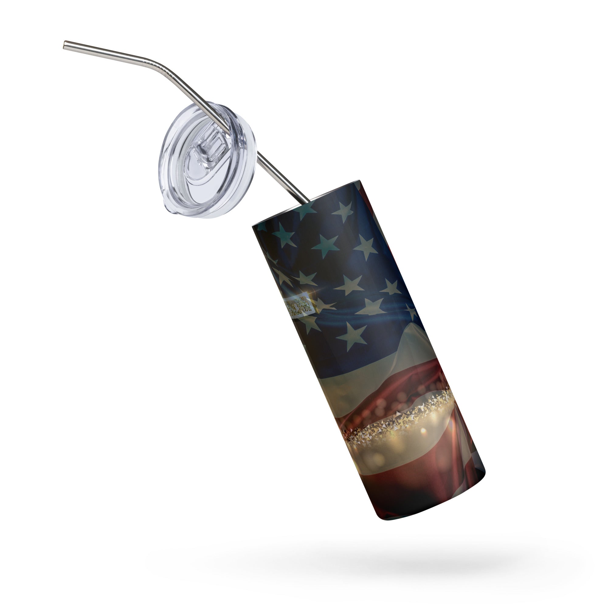 USA Flag Cross Jesus Tumbler 20 oz with reusable Stainless Steel Straw Jesus Passion Apparel