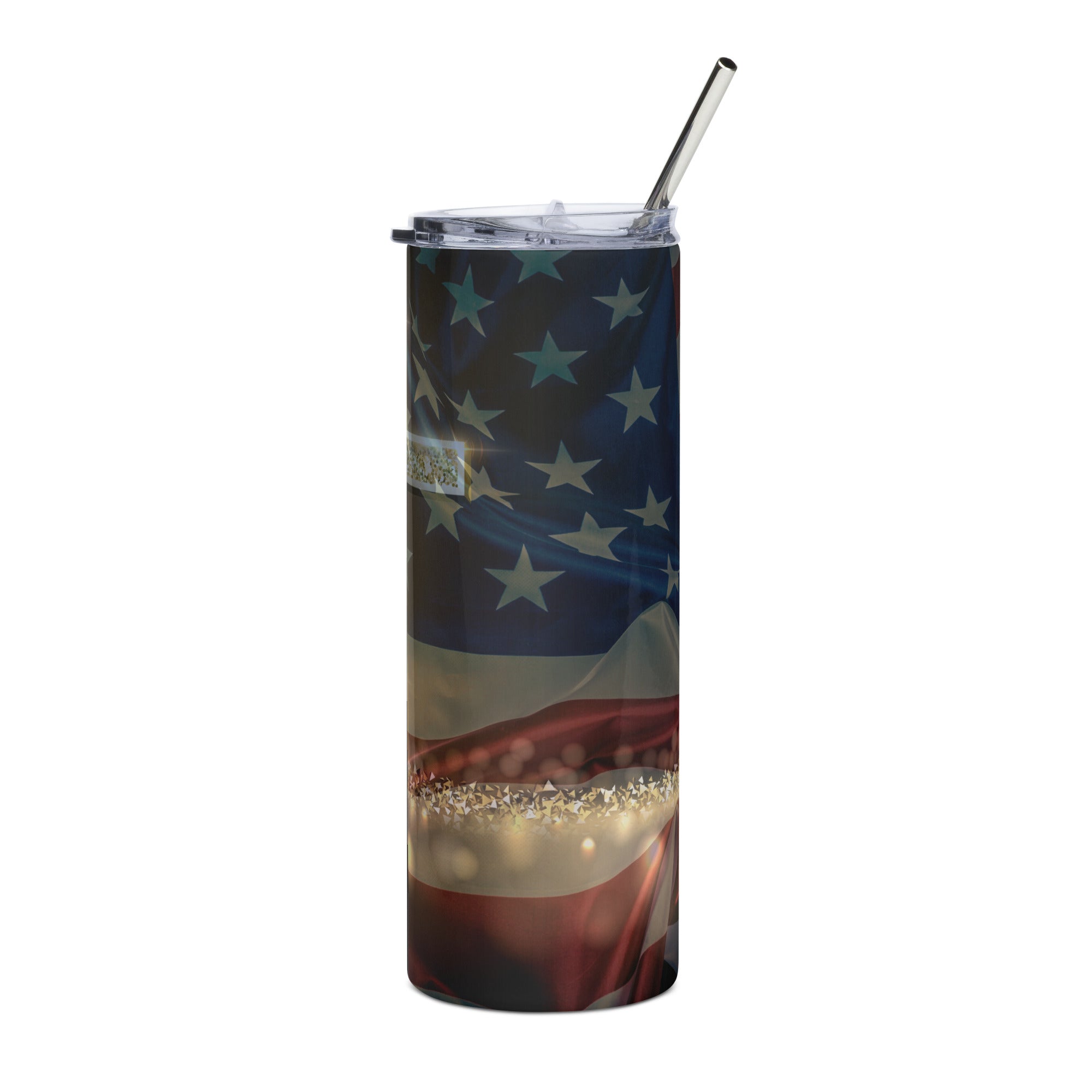 USA Flag Cross Jesus Tumbler 20 oz with reusable Stainless Steel Straw Jesus Passion Apparel