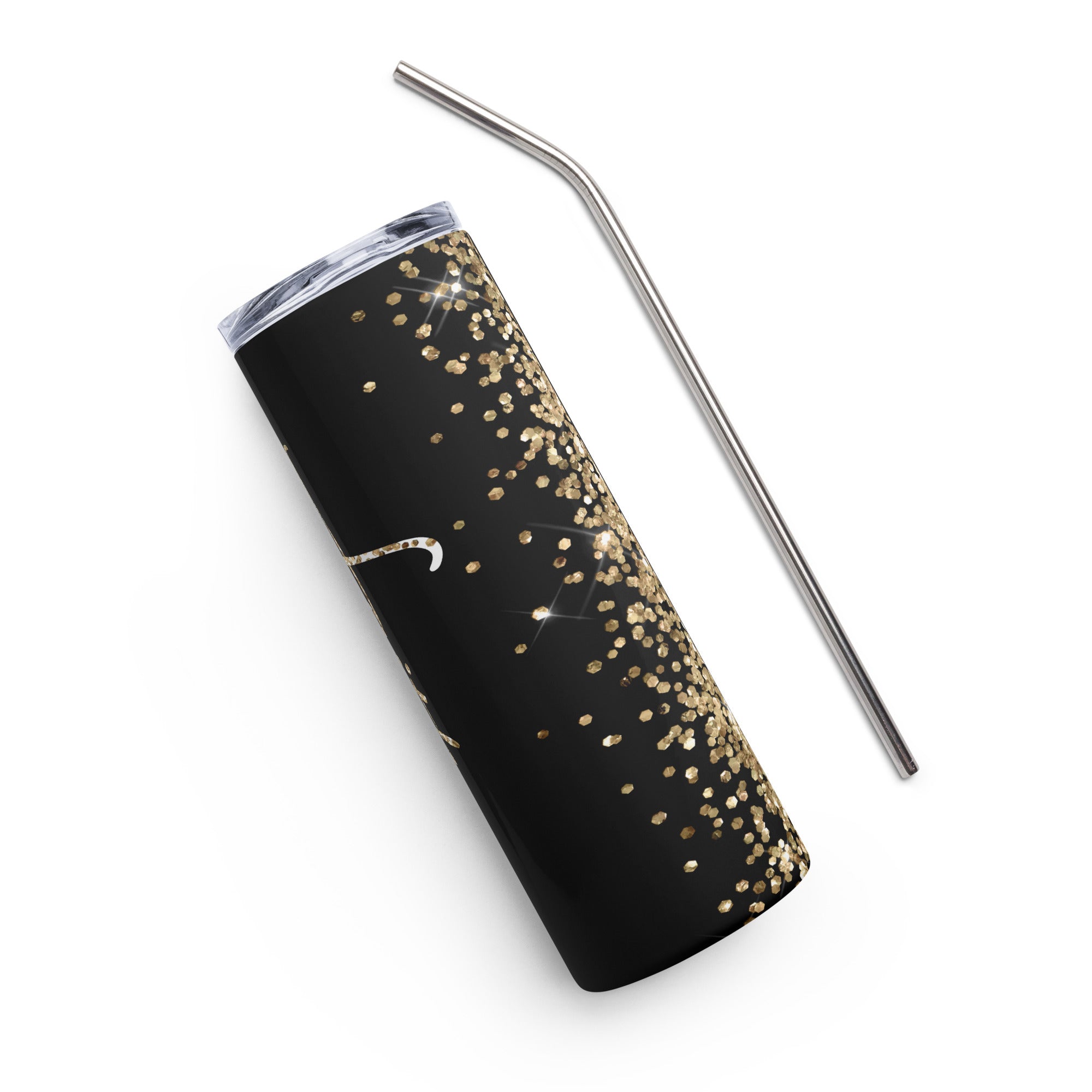 Faith Gold Glitter Tumbler 20 oz with reusable Stainless Steel Straw Jesus Passion Apparel