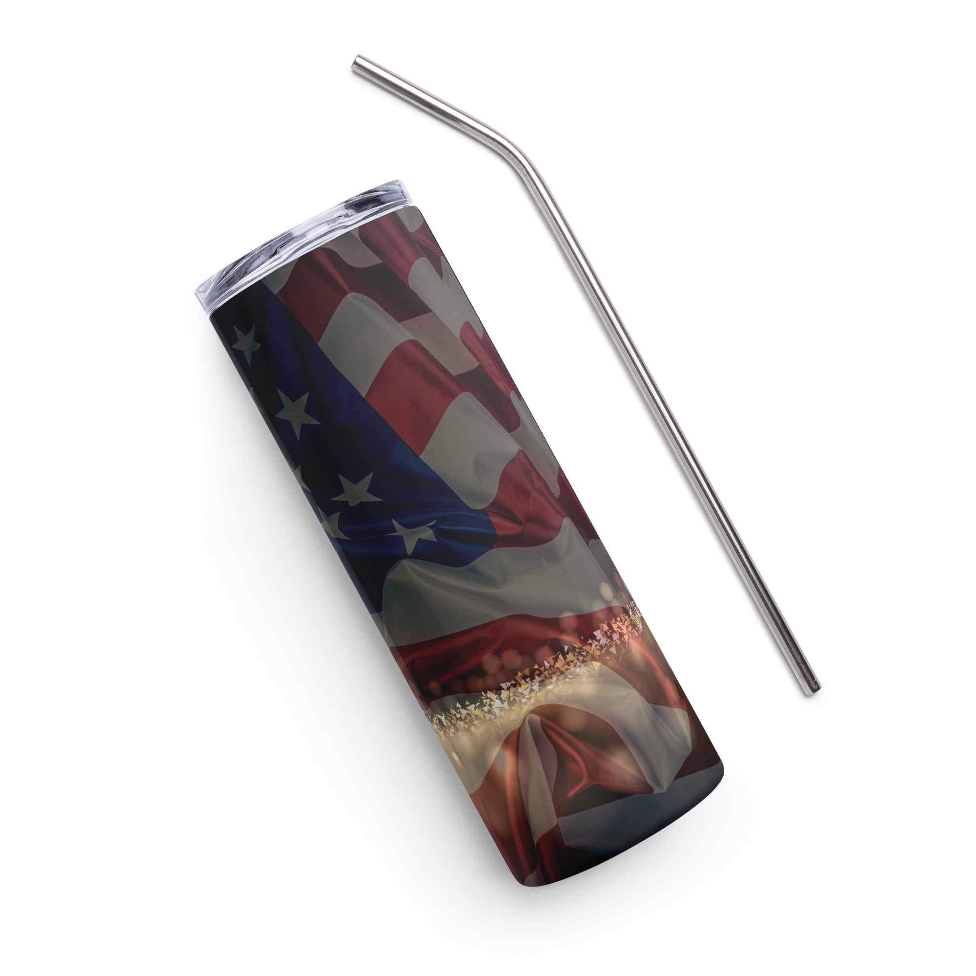 USA Flag Cross Jesus Tumbler 20 oz with reusable Stainless Steel Straw Jesus Passion Apparel