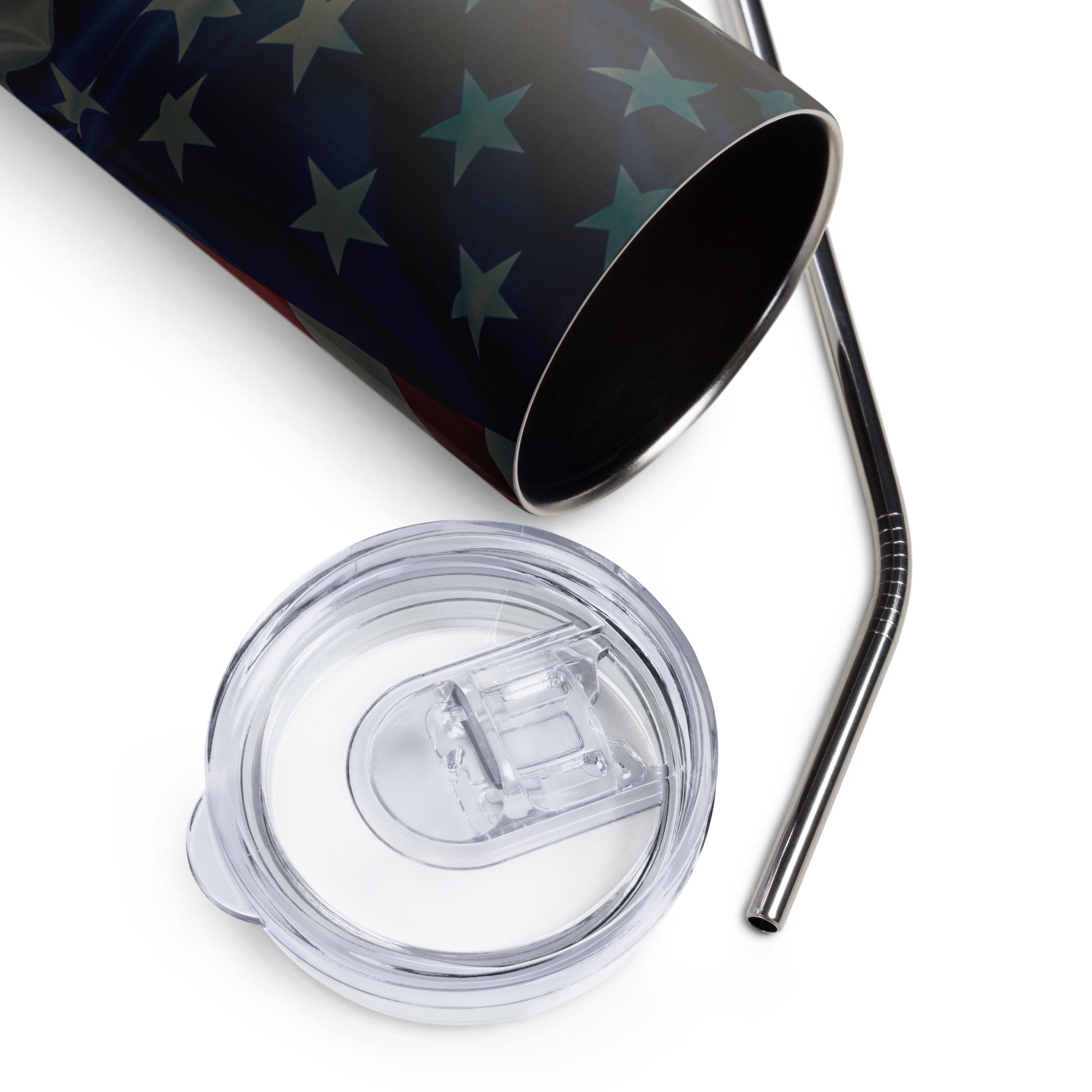 USA Flag Cross Jesus Tumbler 20 oz with reusable Stainless Steel Straw Jesus Passion Apparel