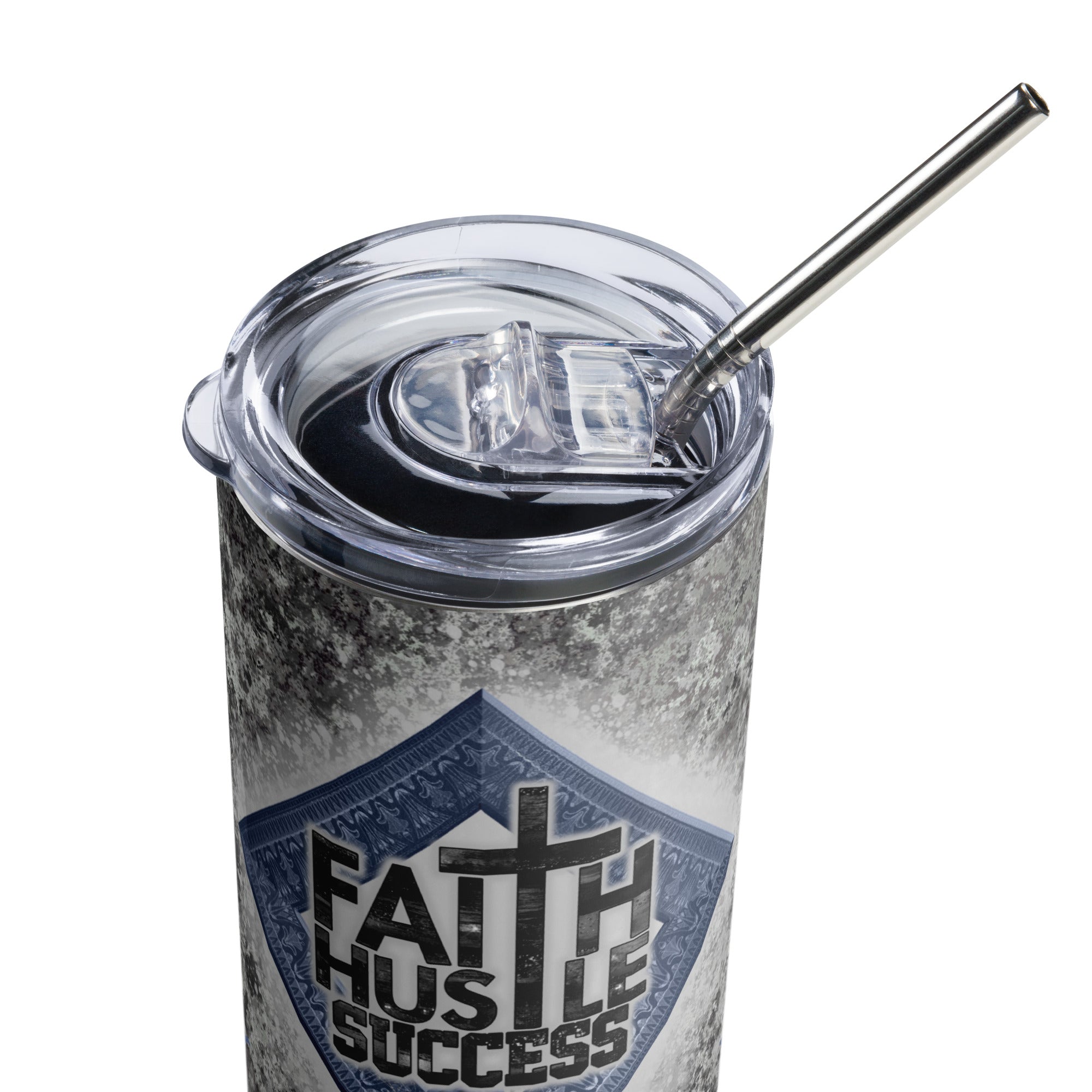 Faith Hustle Success Tumbler 20 oz with reusable Stainless Steel Straw Jesus Passion Apparel