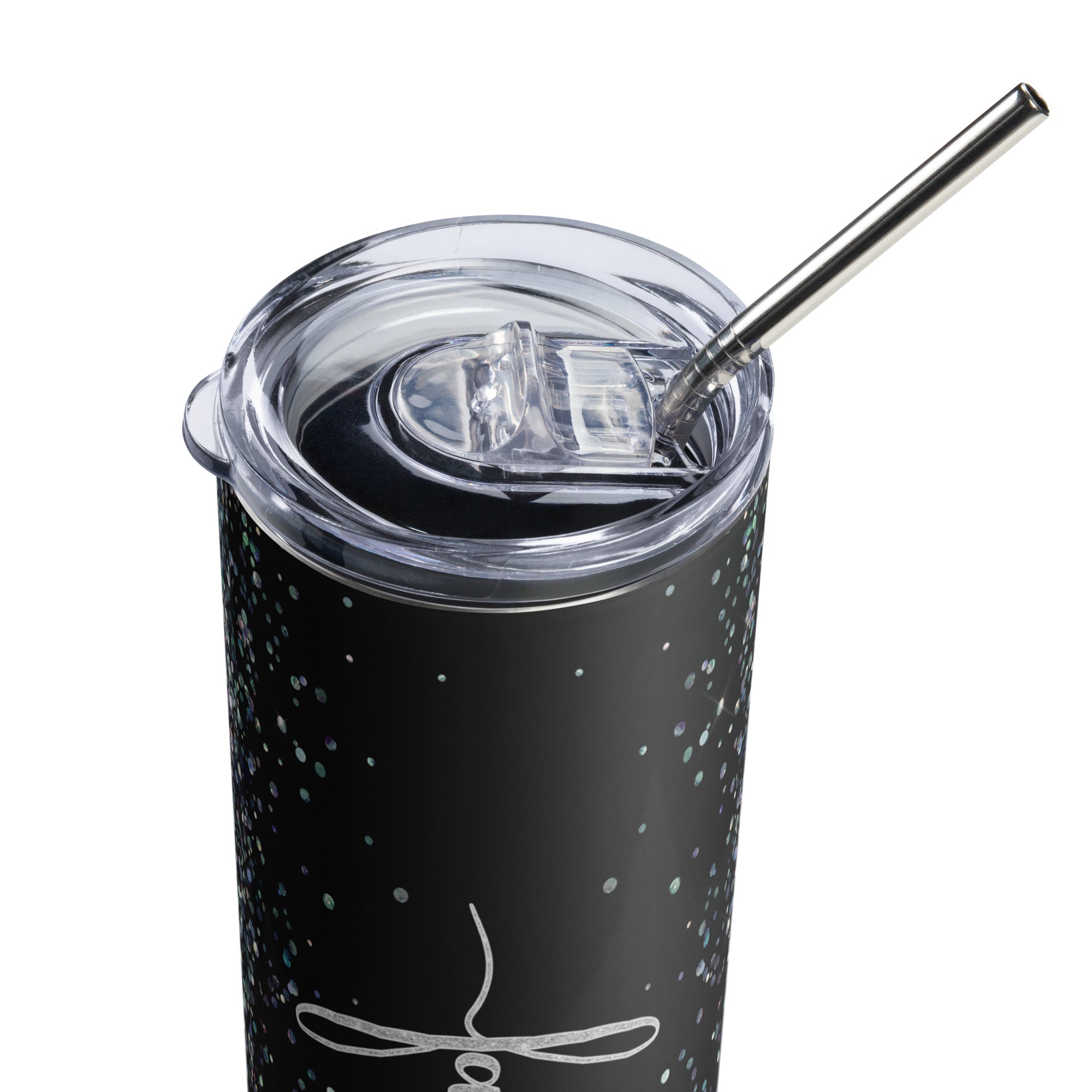 Faith Silver Black Glitter Tumbler 20 oz with reusable Stainless Steel Straw Jesus Passion Apparel