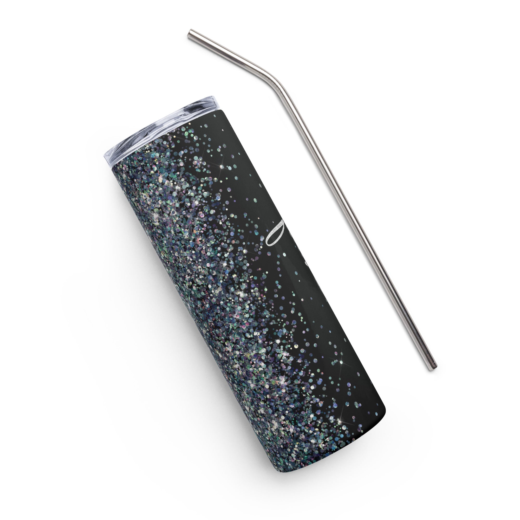 Faith Silver Black Glitter Tumbler 20 oz with reusable Stainless Steel Straw Jesus Passion Apparel