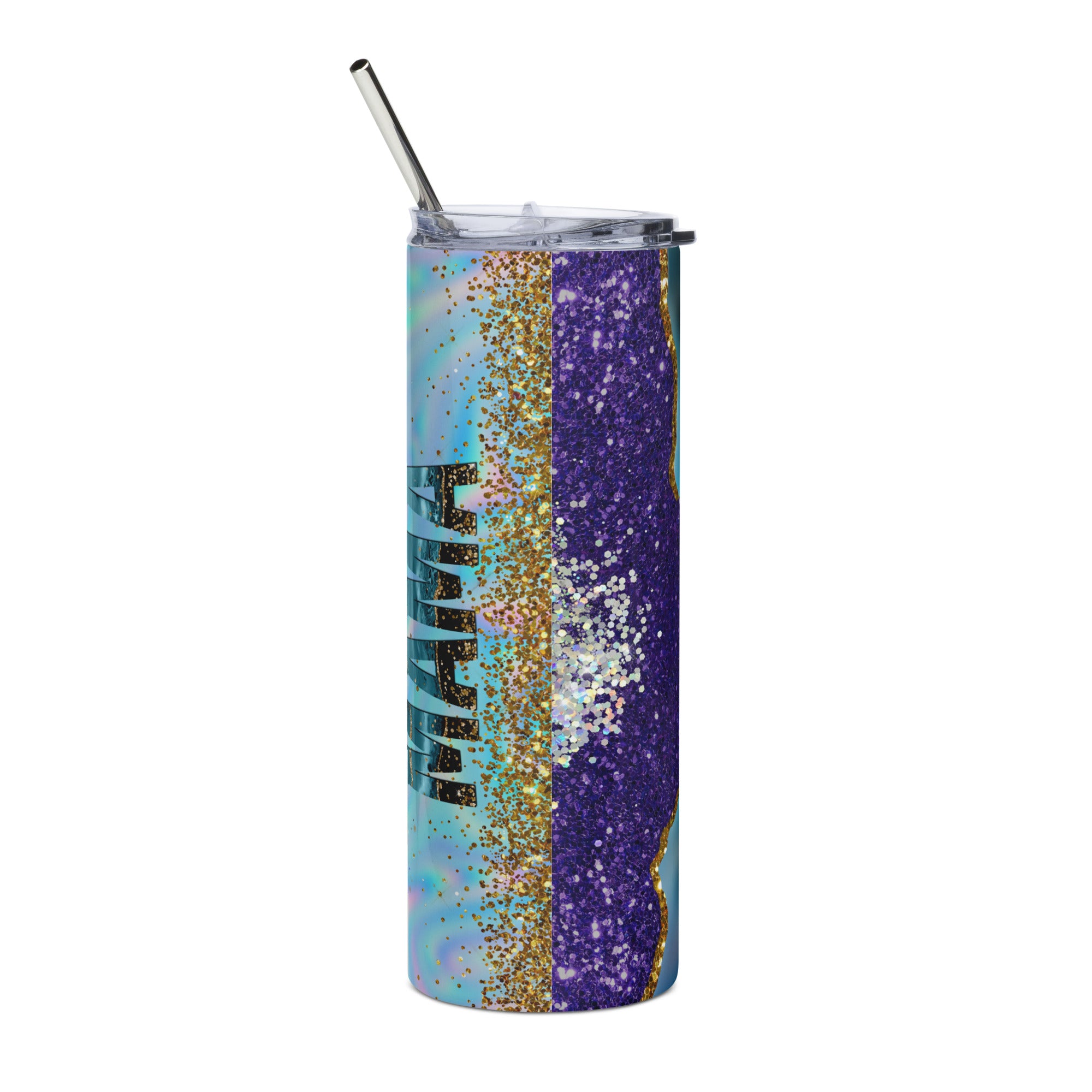 Blessed Mama Teal Gold Tumbler 20 oz with reusable Stainless Steel Straw Jesus Passion Apparel