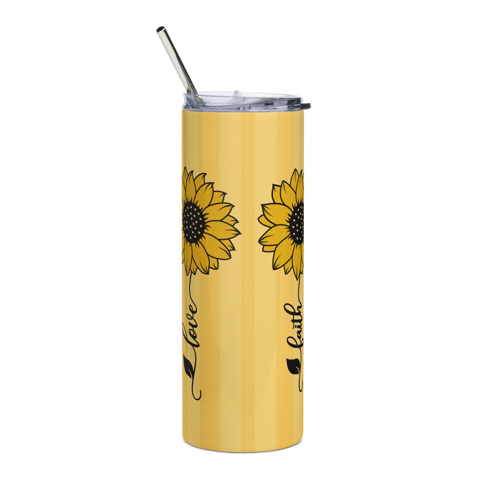 Faith Hope Love Sunflowers Tumbler 20 oz with reusable Stainless Steel Straw Jesus Passion Apparel