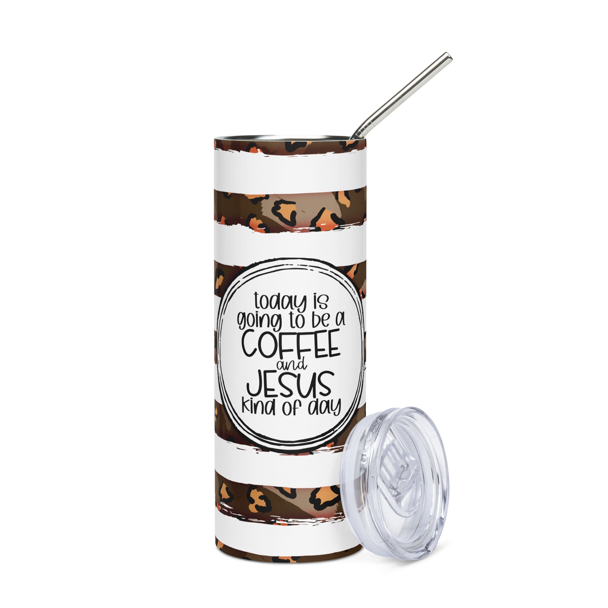 Coffee and Jesus Tumbler 20 oz with reusable Stainless Steel Straw Jesus Passion Apparel