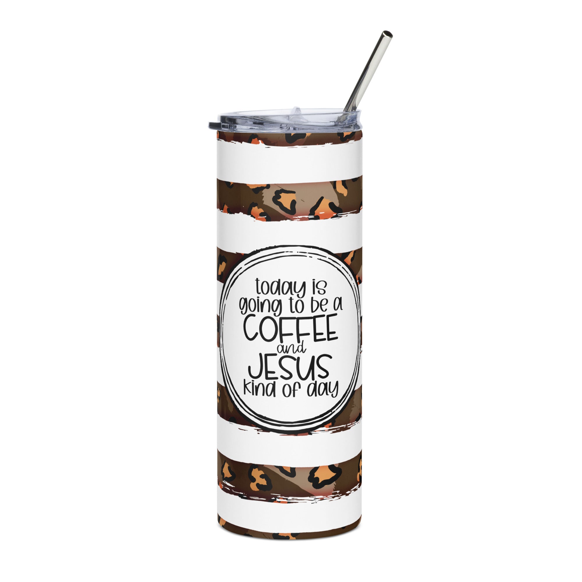 Coffee and Jesus Tumbler 20 oz with reusable Stainless Steel Straw Jesus Passion Apparel