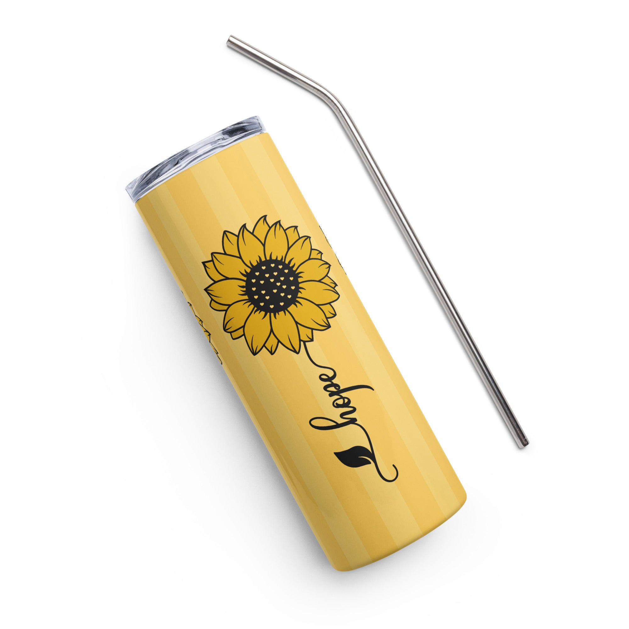 Faith Hope Love Sunflowers Tumbler 20 oz with reusable Stainless Steel Straw Jesus Passion Apparel