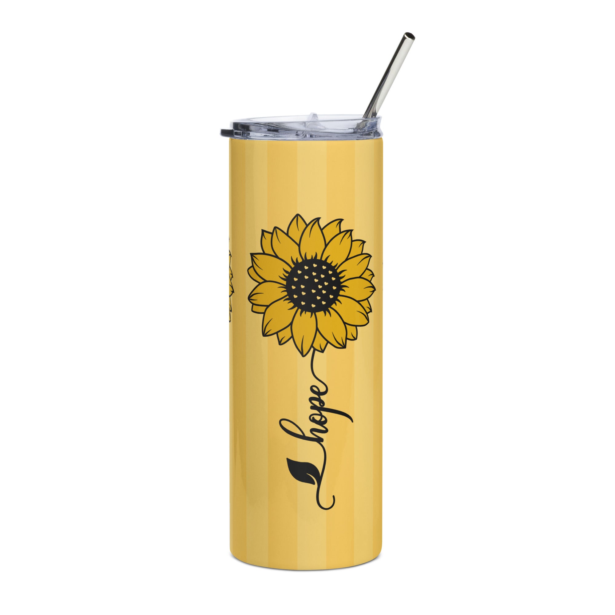 Faith Hope Love Sunflowers Tumbler 20 oz with reusable Stainless Steel Straw Jesus Passion Apparel