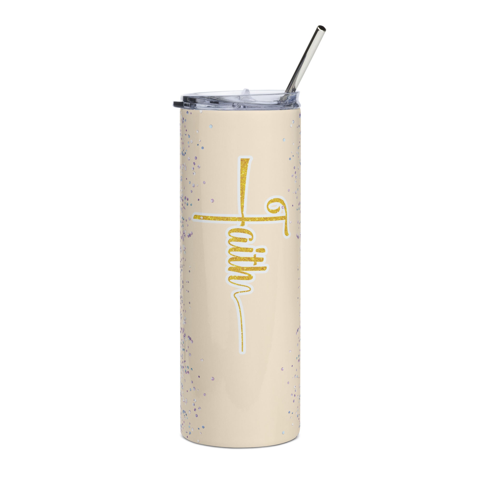 Faith Jesus Purple Glitter Tumbler 20 oz with reusable Stainless Steel Straw Jesus Passion Apparel