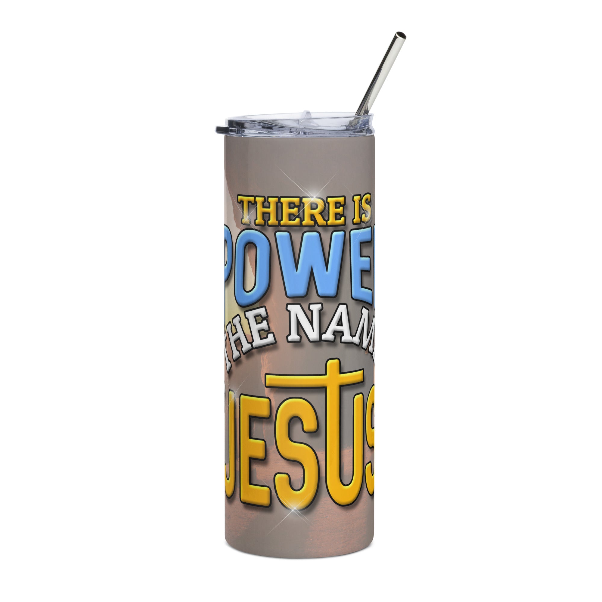 Power in Jesus 20 oz Tumbler with reusable Stainless Steel Straw Size: 20oz Color: White Jesus Passion Apparel