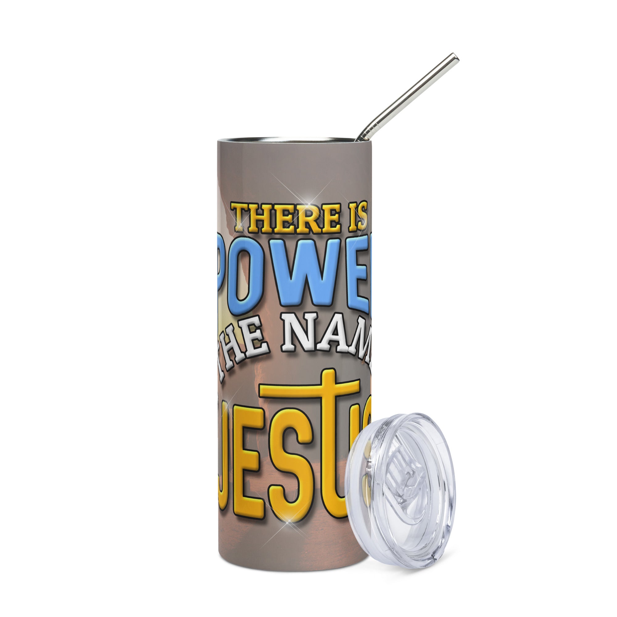 Power in Jesus 20 oz Tumbler with reusable Stainless Steel Straw Size: 20oz Color: White Jesus Passion Apparel