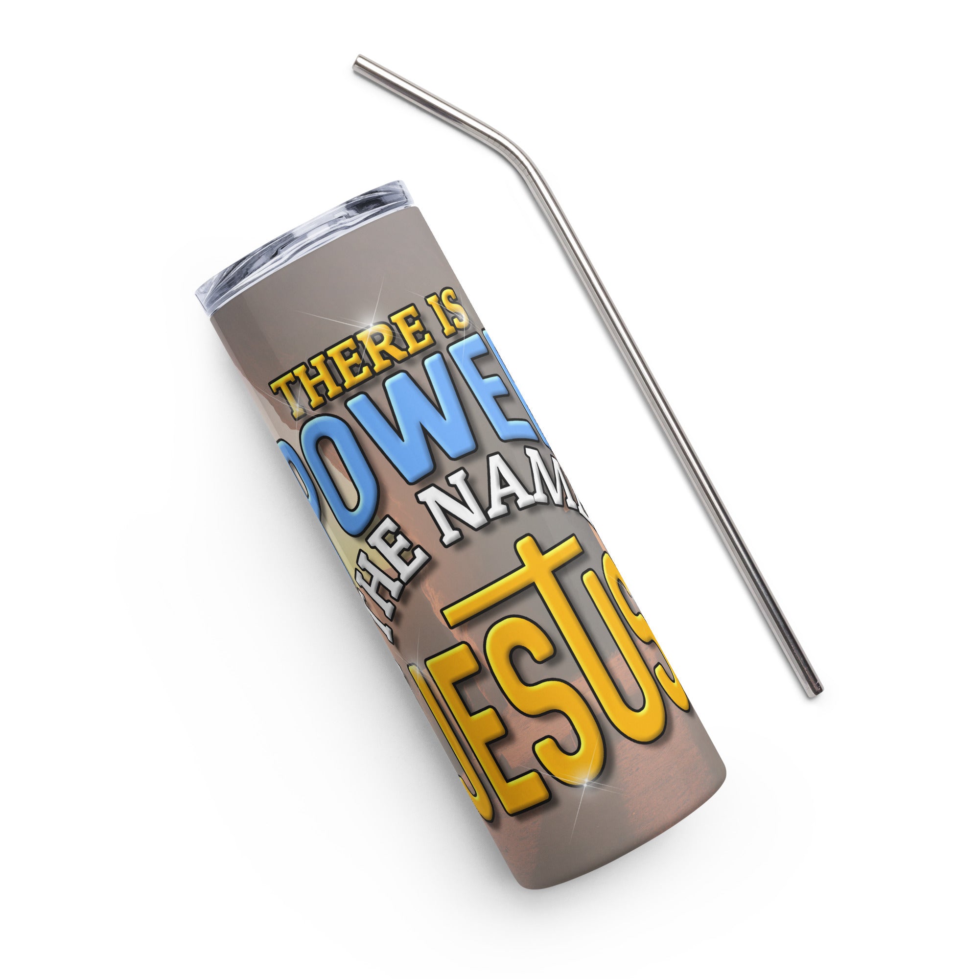 Power in Jesus 20 oz Tumbler with reusable Stainless Steel Straw Size: 20oz Color: White Jesus Passion Apparel