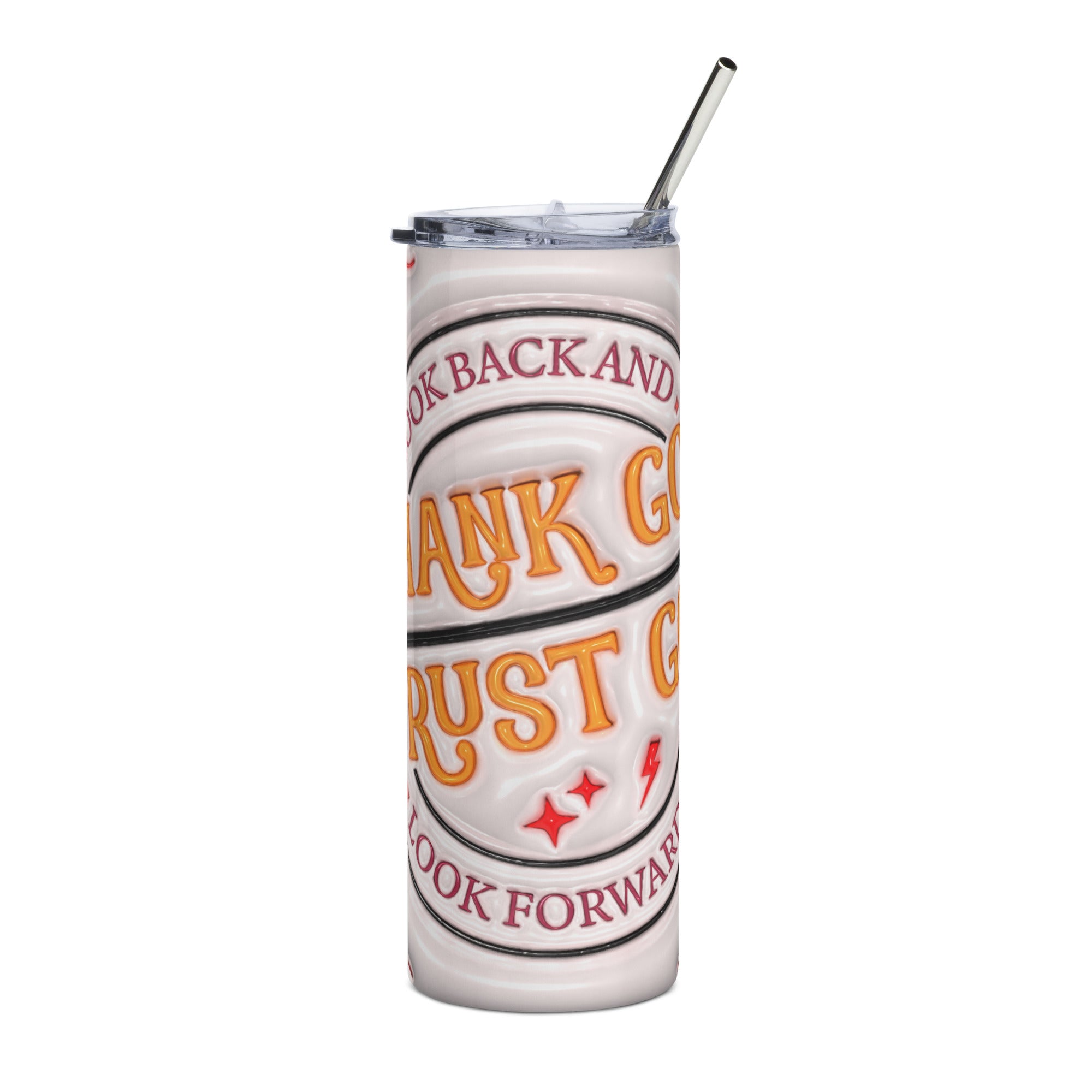 Thank God Trust God 3D 20 oz Tumbler with reusable Stainless Steel Straw Size: 20oz Color: White Jesus Passion Apparel