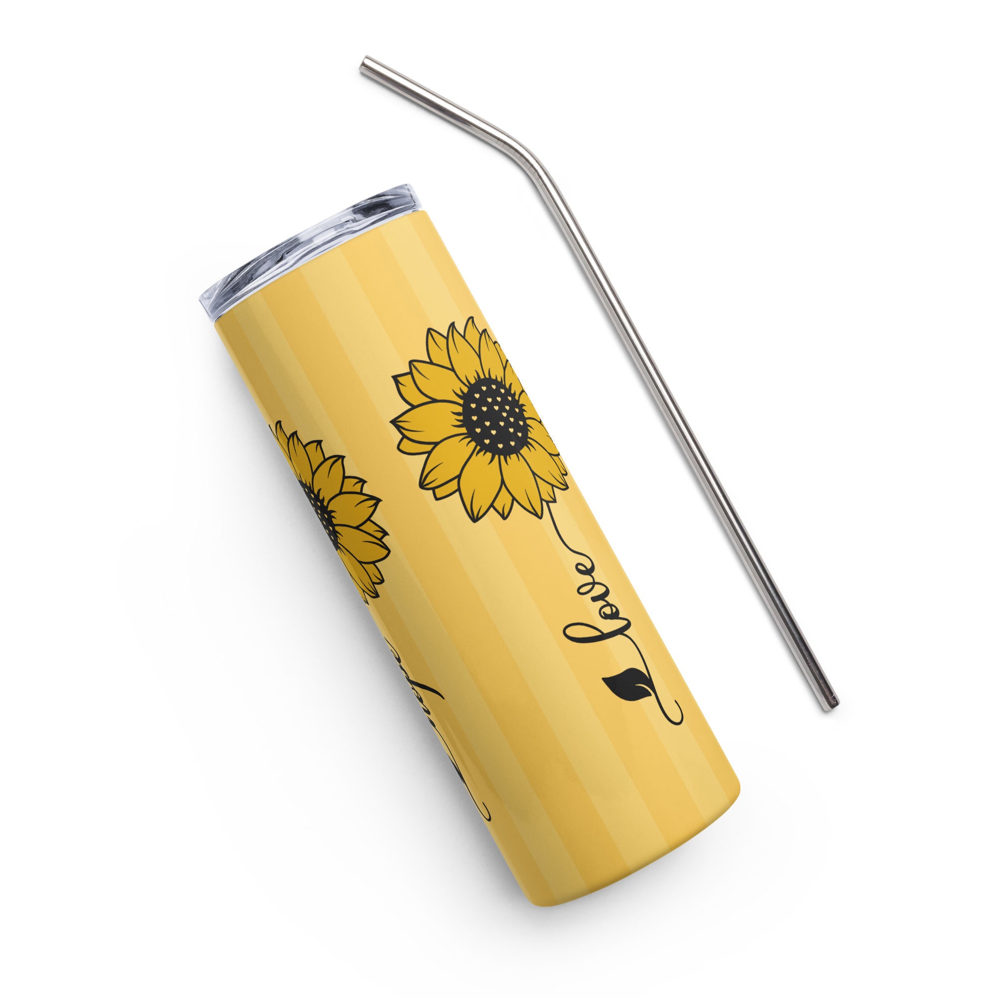 Faith Hope Love Sunflowers Tumbler 20 oz with reusable Stainless Steel Straw Jesus Passion Apparel