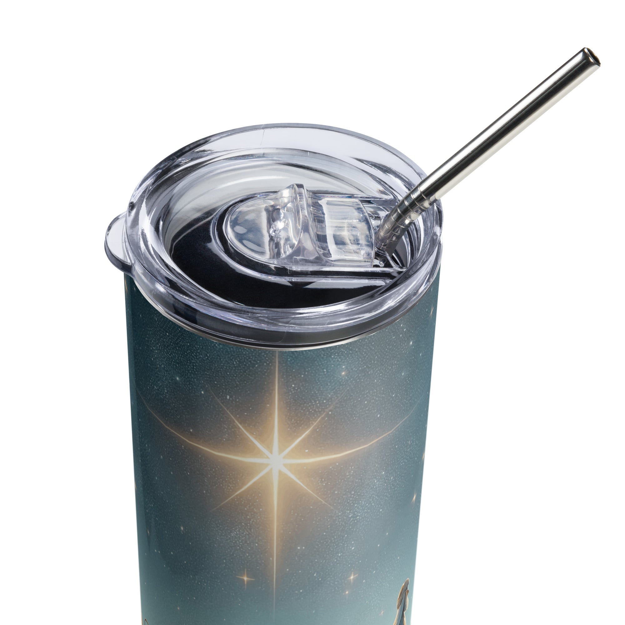 Three Wise Men 20 oz Christmas Tumbler with reusable Stainless Steel Straw Size: 20oz Color: White Jesus Passion Apparel