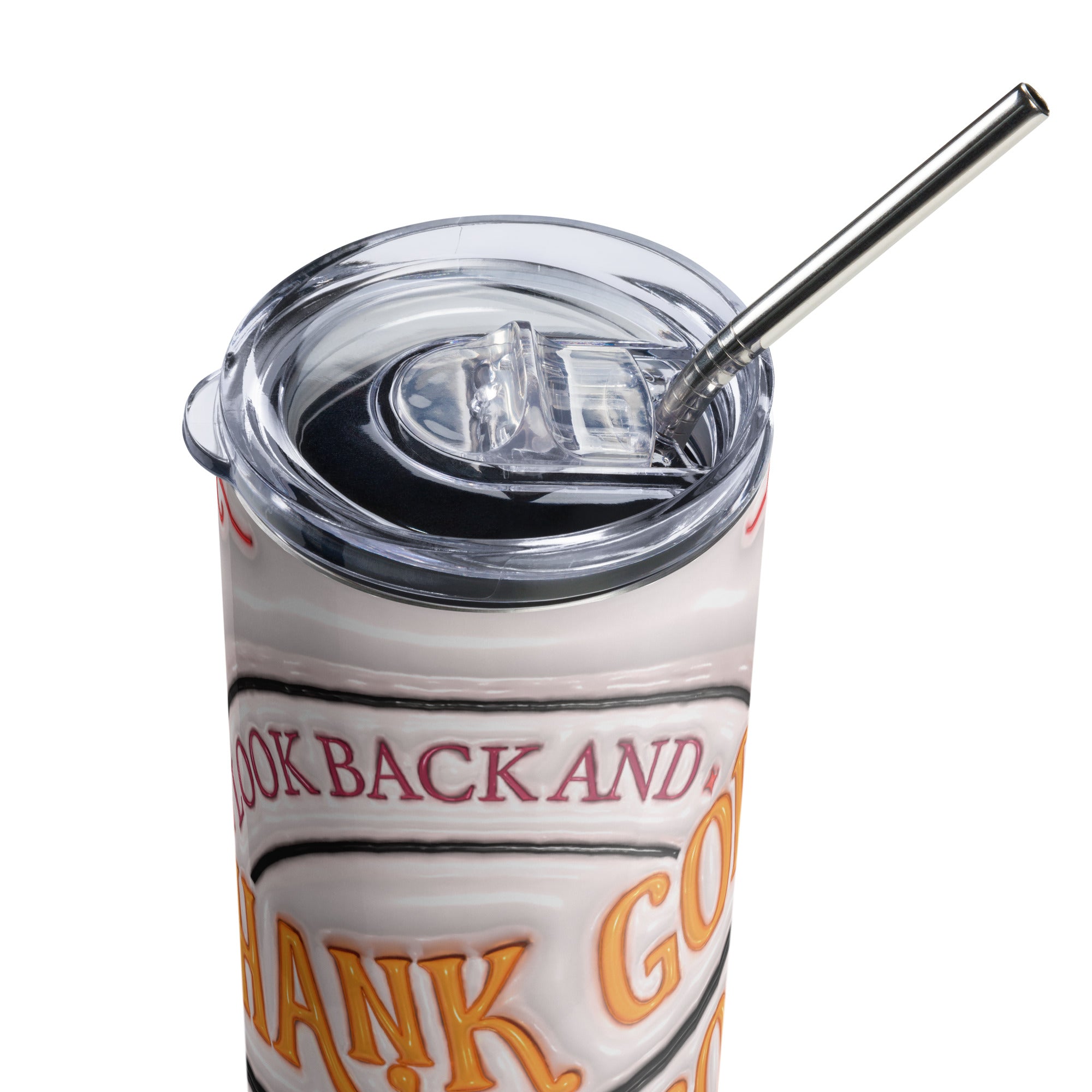 Thank God Trust God 3D 20 oz Tumbler with reusable Stainless Steel Straw Size: 20oz Color: White Jesus Passion Apparel