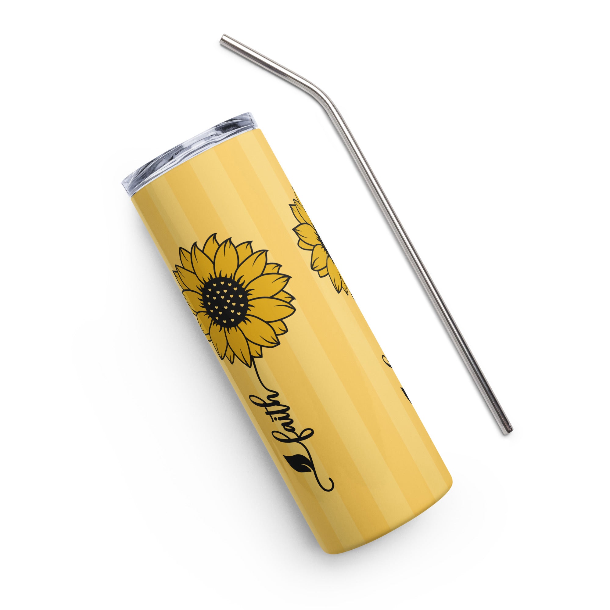 Faith Hope Love Sunflowers Tumbler 20 oz with reusable Stainless Steel Straw Jesus Passion Apparel