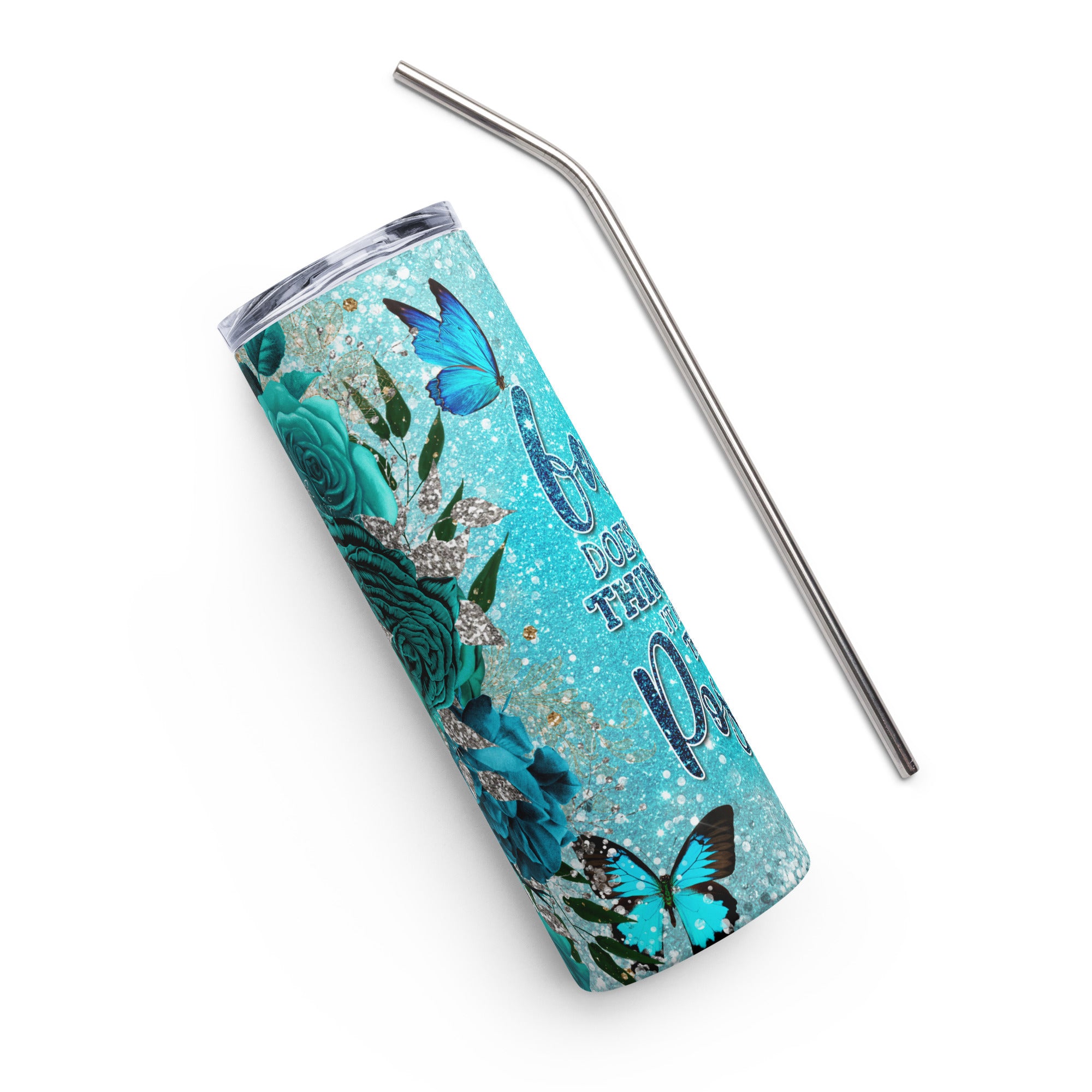 Faith Makes Things Possible Teal Tumbler 20 oz with reusable Stainless Steel Straw Jesus Passion Apparel